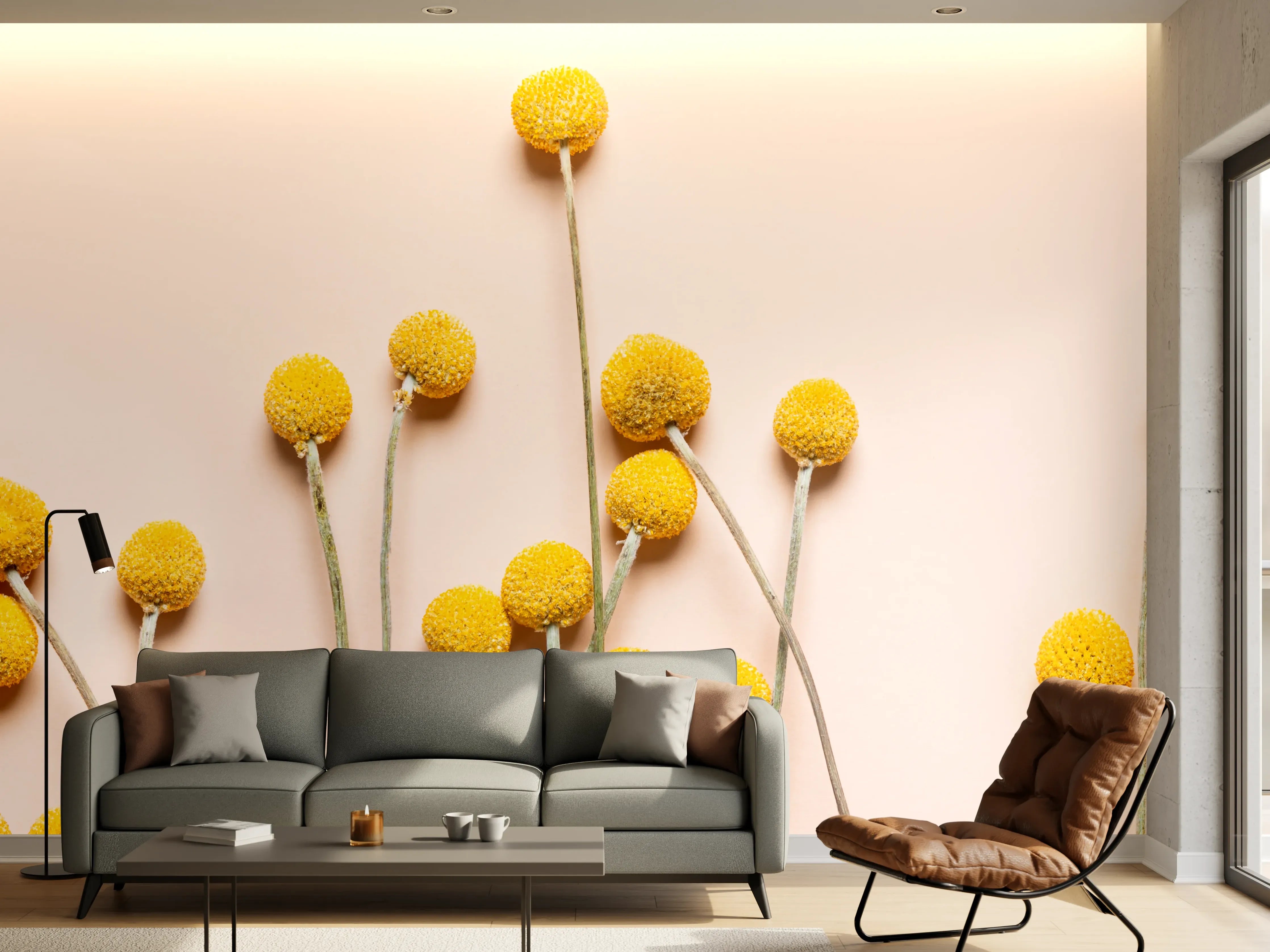 Wandverkleidung Wohnzimmer - Frühlingserwachen mit gelben Blüten