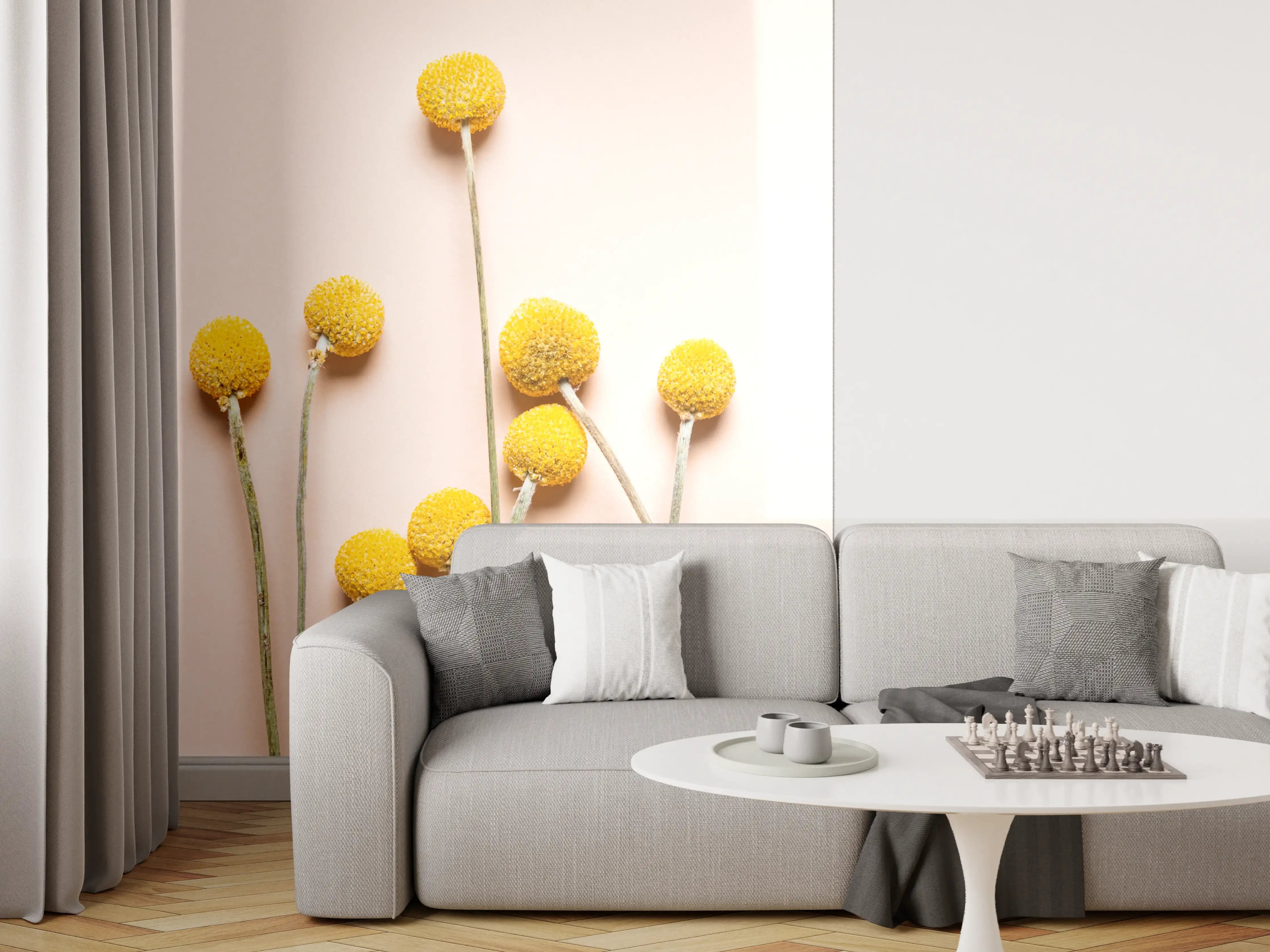 Wandverkleidung Wohnzimmer - Frühlingserwachen mit gelben Blüten