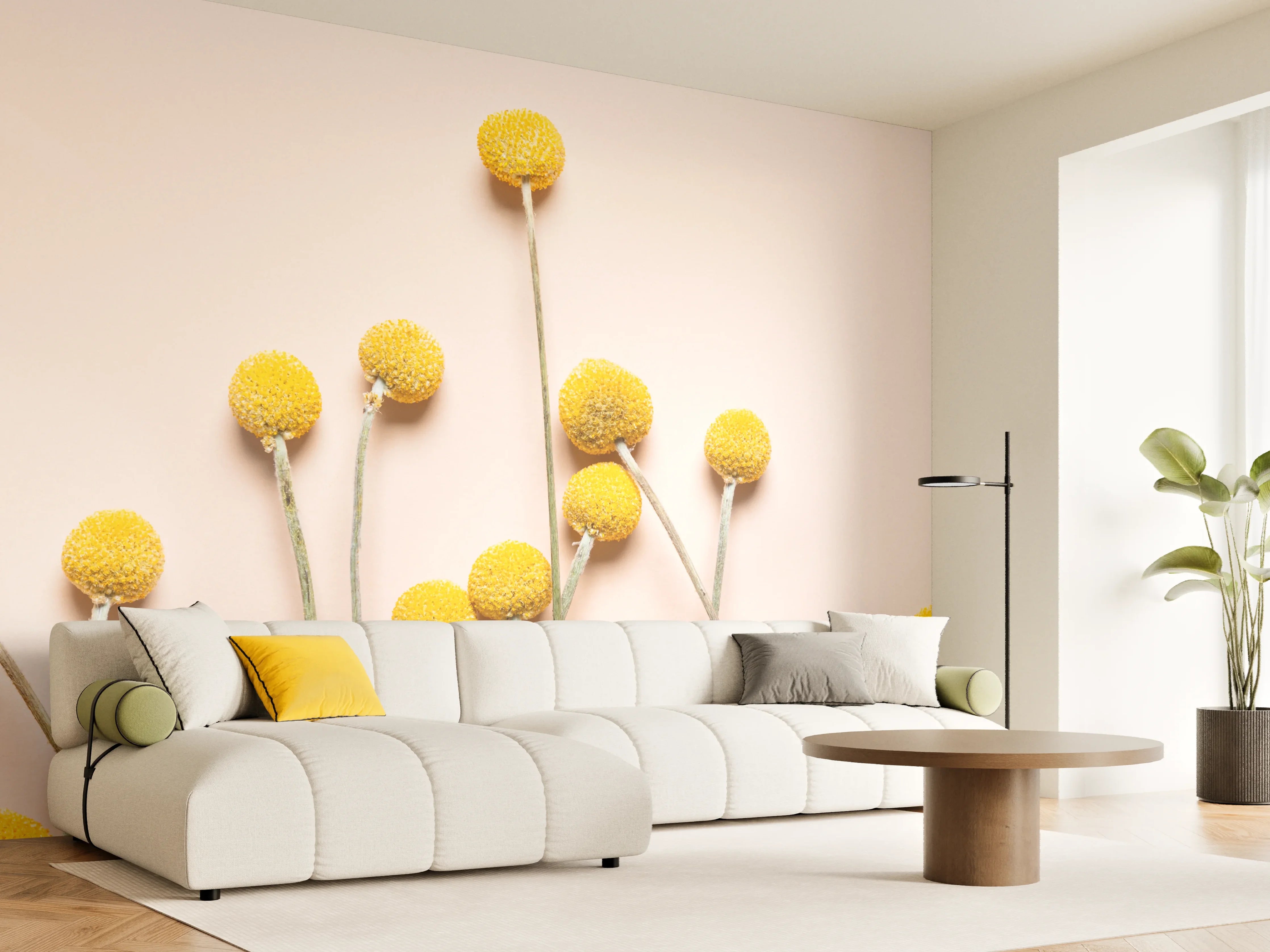 Wandverkleidung Wohnzimmer - Frühlingserwachen mit gelben Blüten