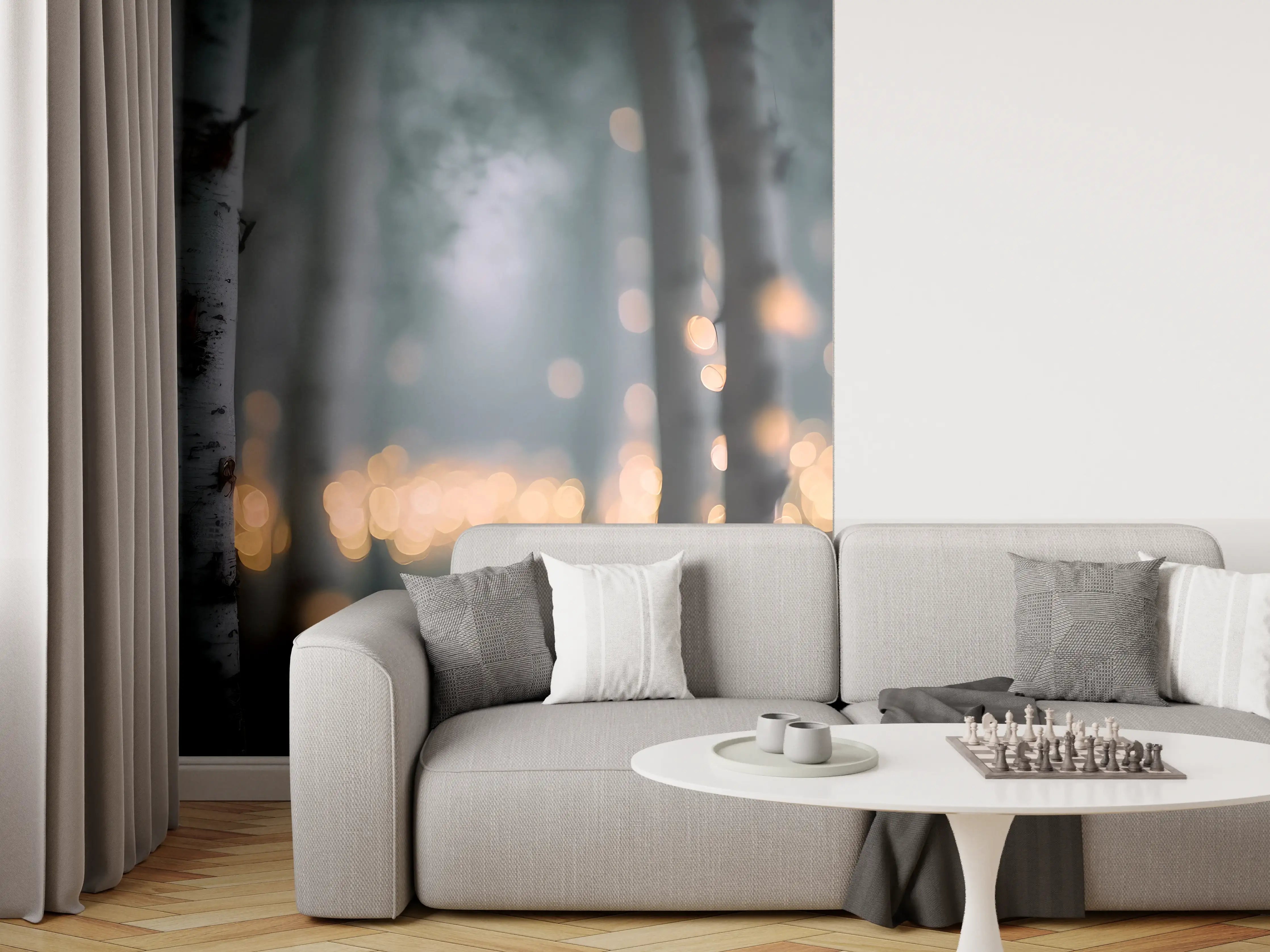 Wandverkleidung Wohnzimmer - Funkelnder Birkenwald 
