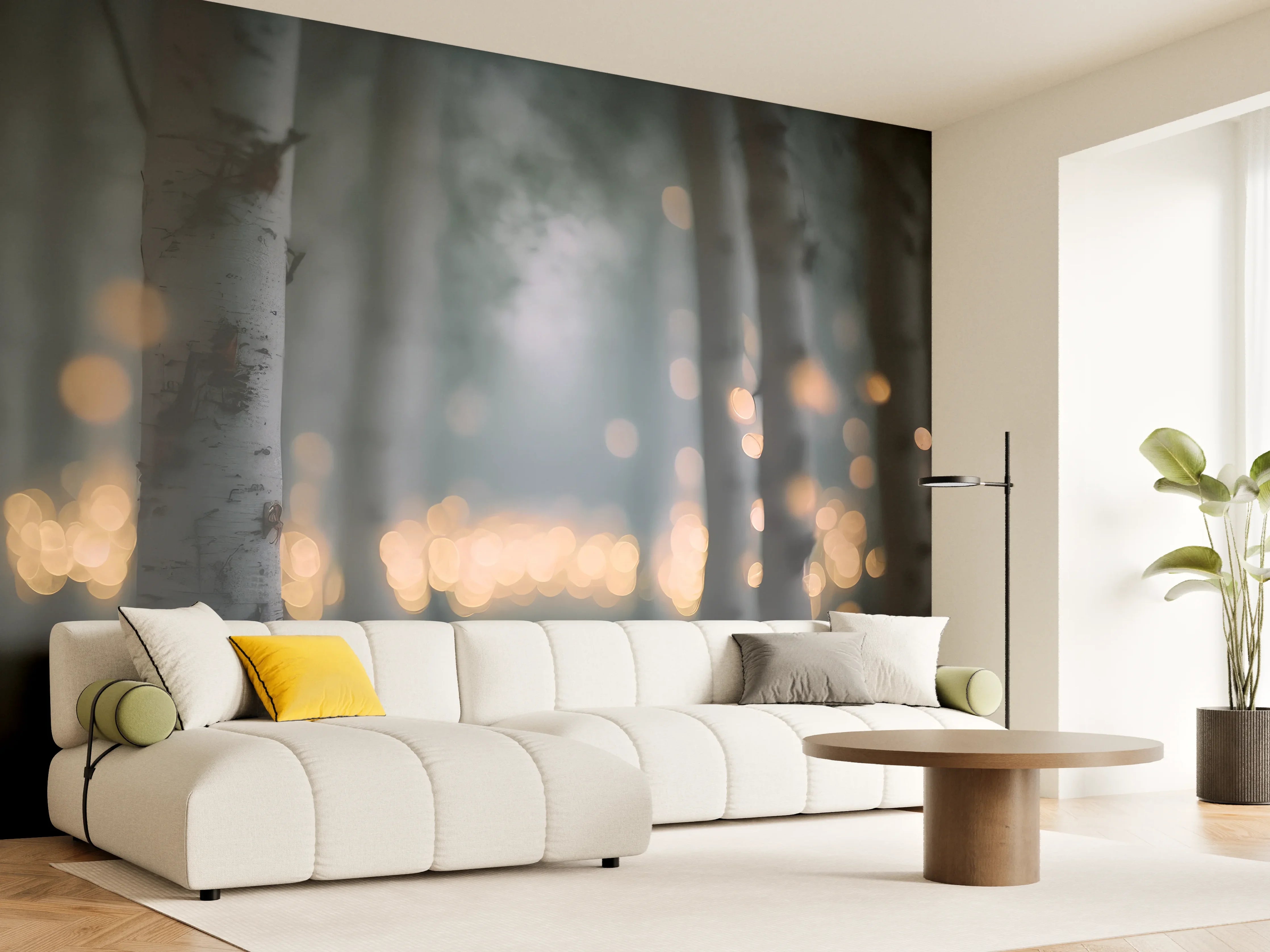 Wandverkleidung Wohnzimmer - Funkelnder Birkenwald 