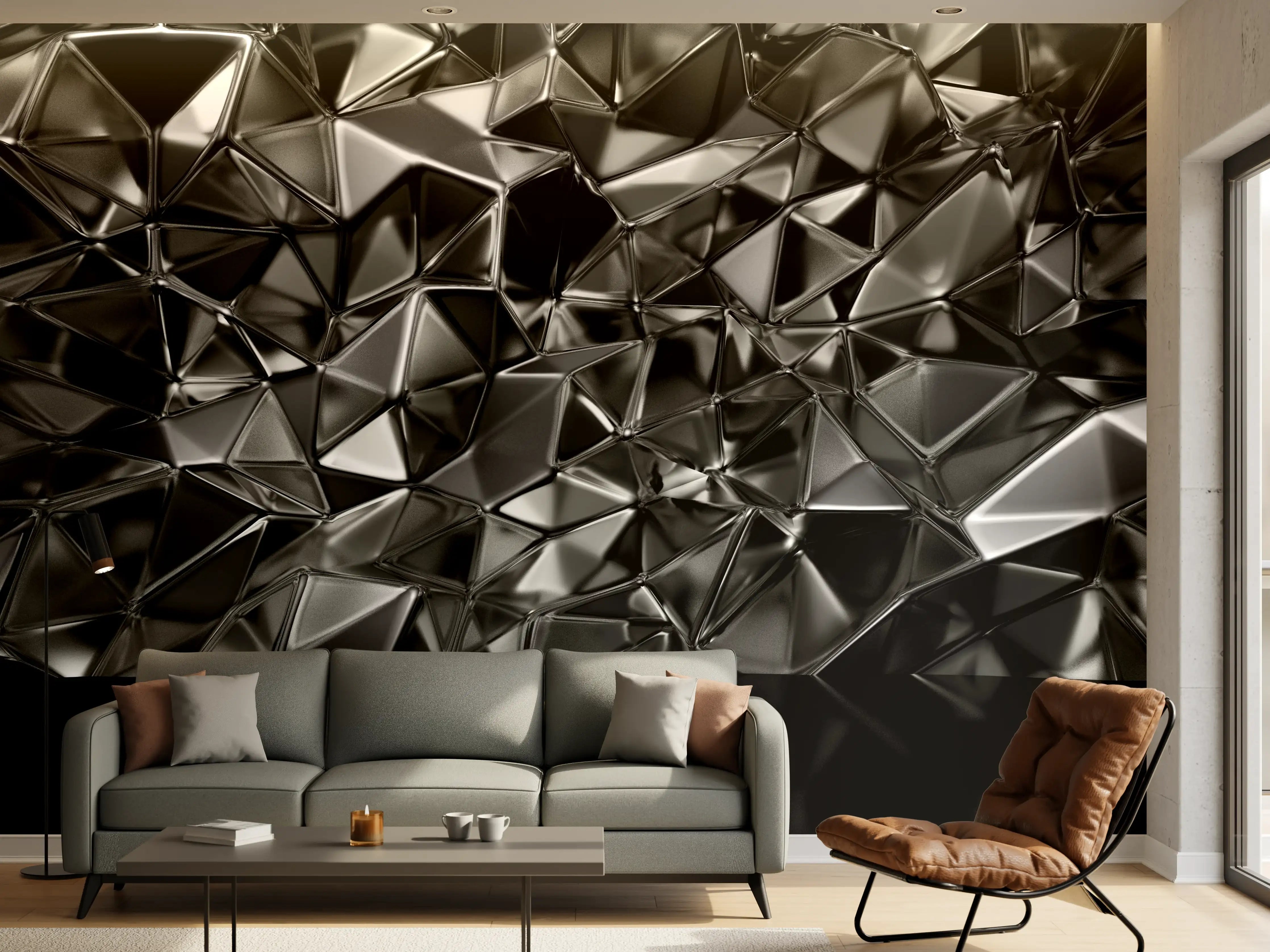 Wandverkleidung Wohnzimmer - Futuristisches schwarzes Geometrie-Design