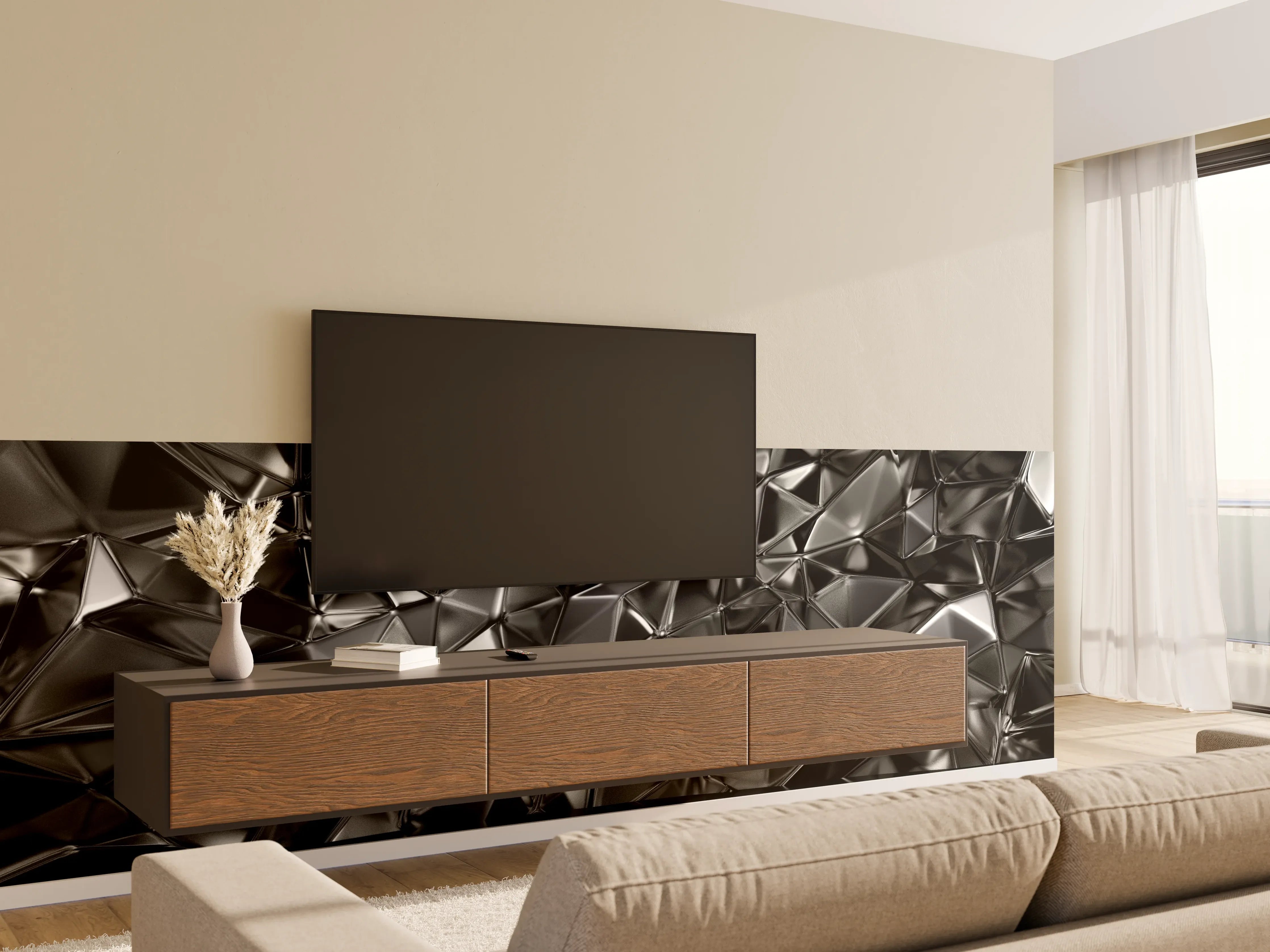Wandverkleidung Wohnzimmer - Futuristisches schwarzes Geometrie-Design