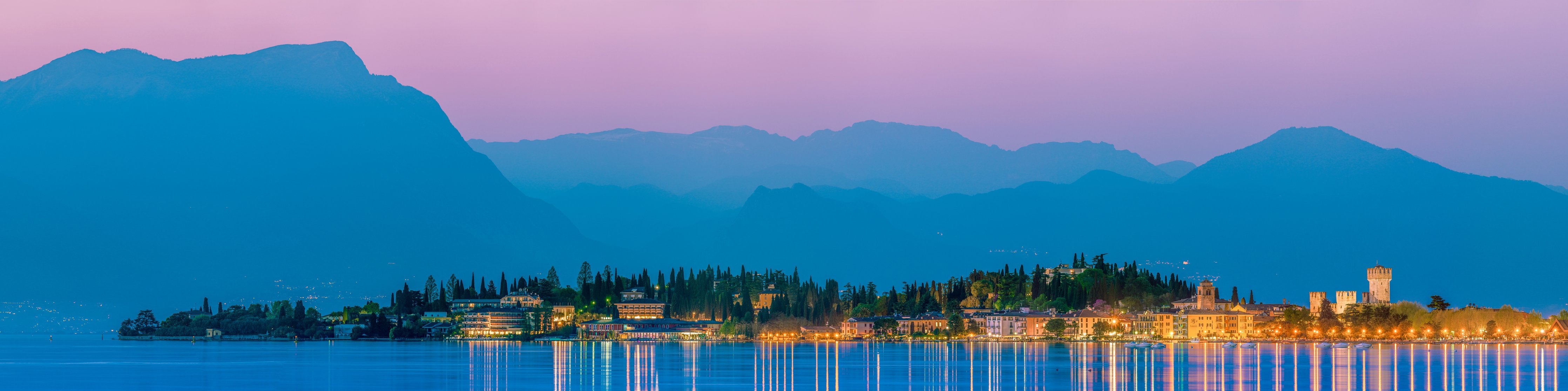 Wandverkleidung Wohnzimmer-Gardasee Abenddämmerung Panorama
