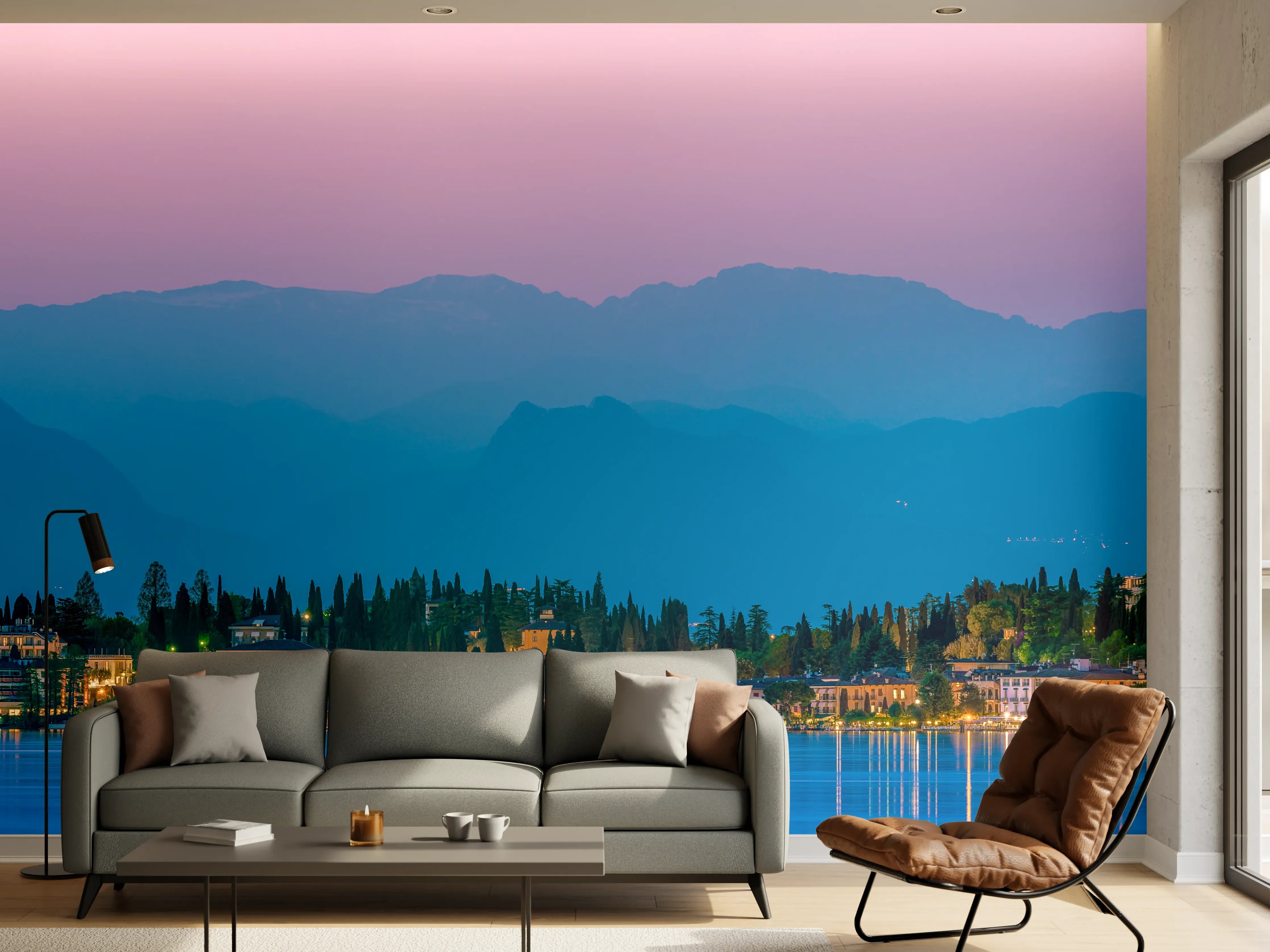 Wandverkleidung Wohnzimmer - Gardasee Abenddämmerung Panorama