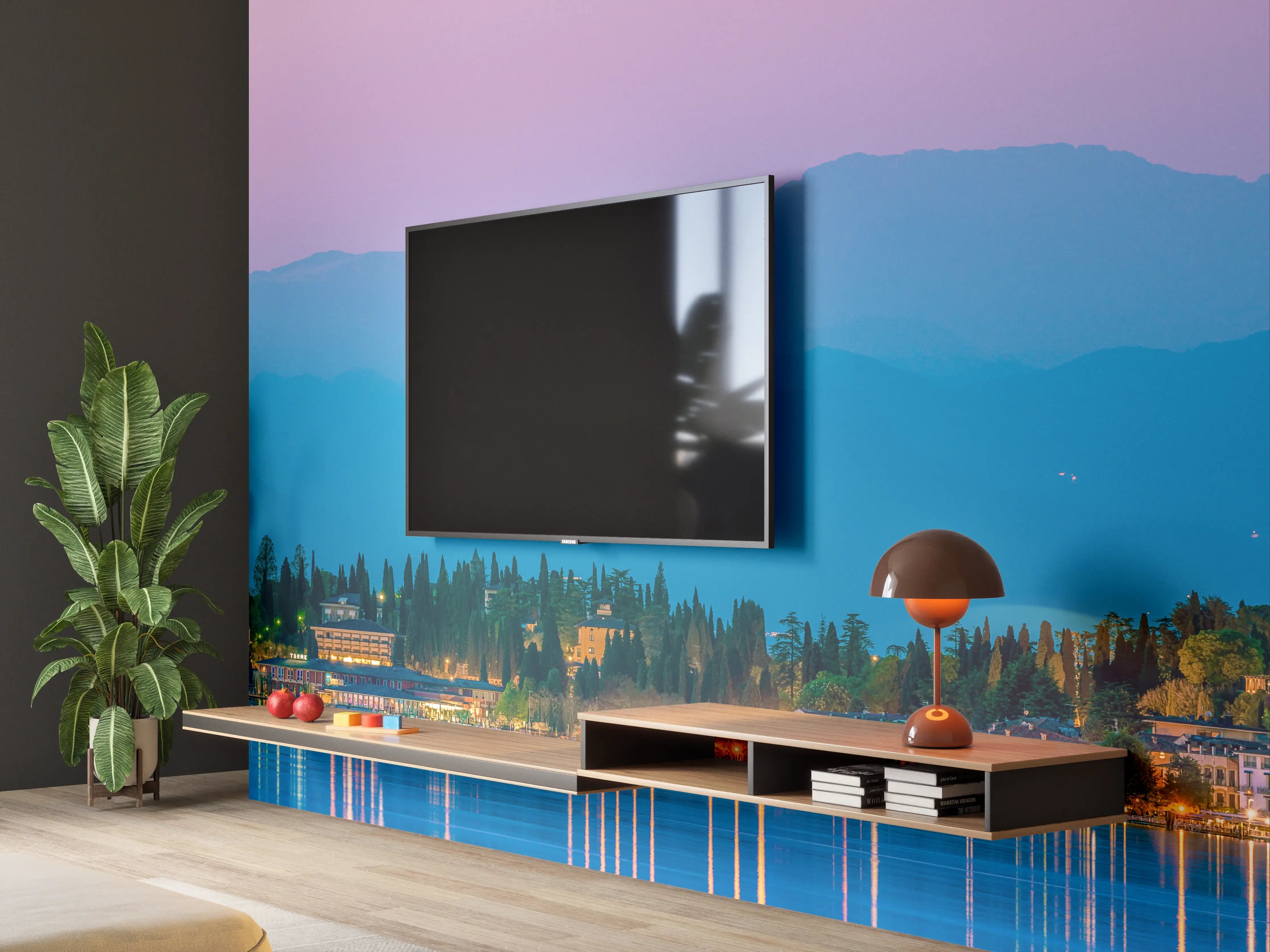 Wandverkleidung Wohnzimmer - Gardasee Abenddämmerung Panorama