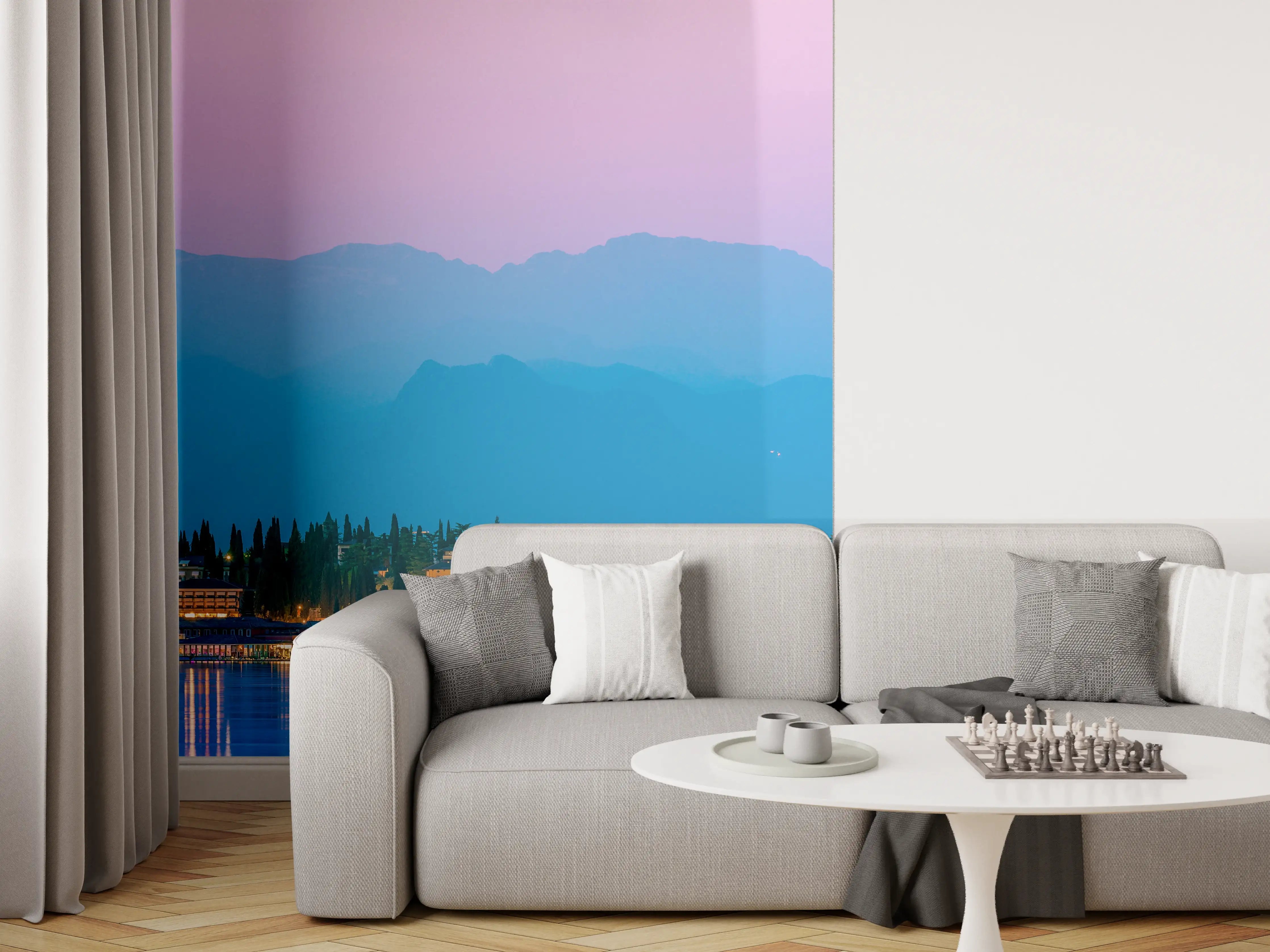 Wandverkleidung Wohnzimmer - Gardasee Abenddämmerung Panorama