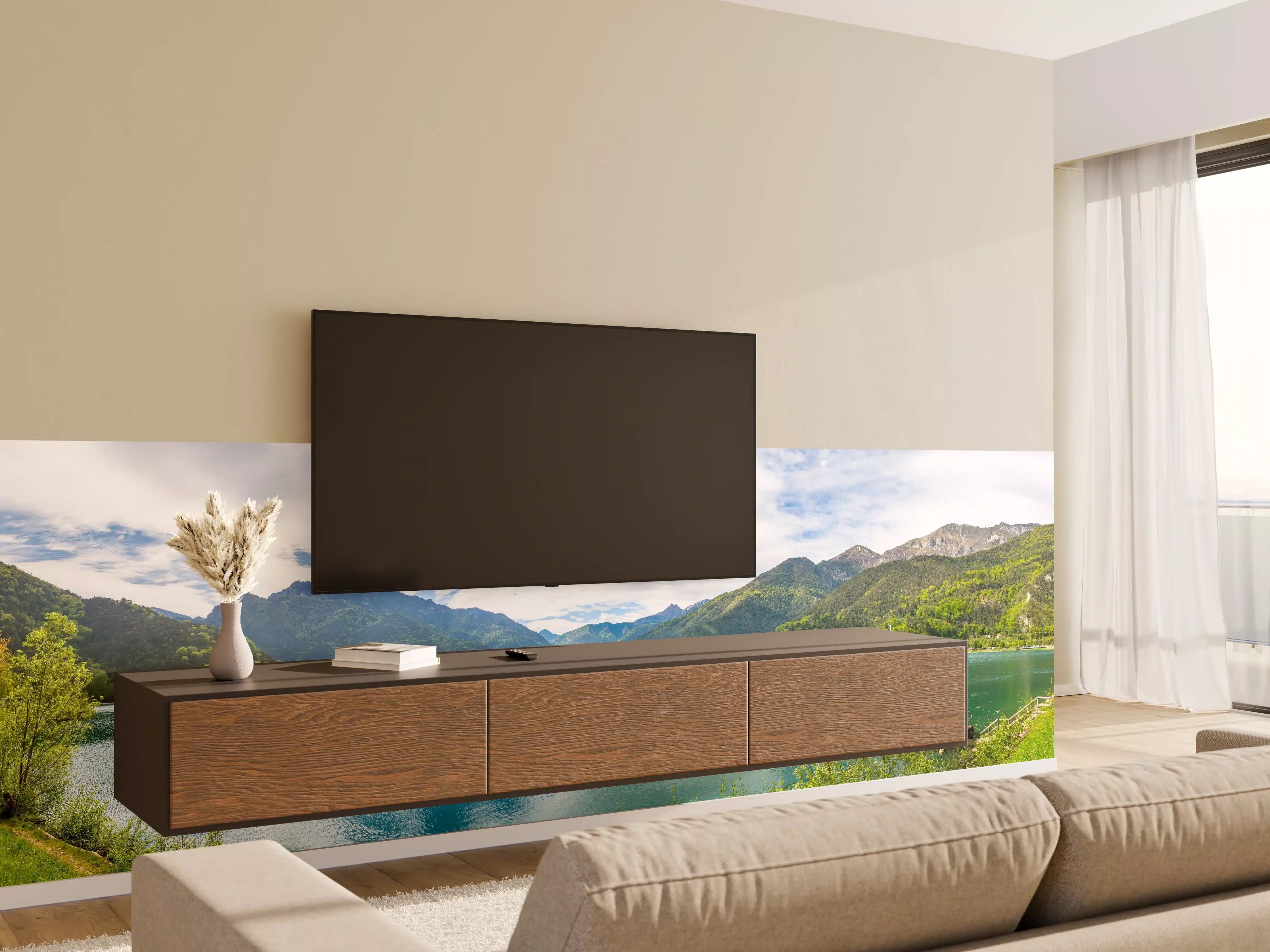 Wandverkleidung Wohnzimmer - Gardasee Türkis-Grünes Panorama