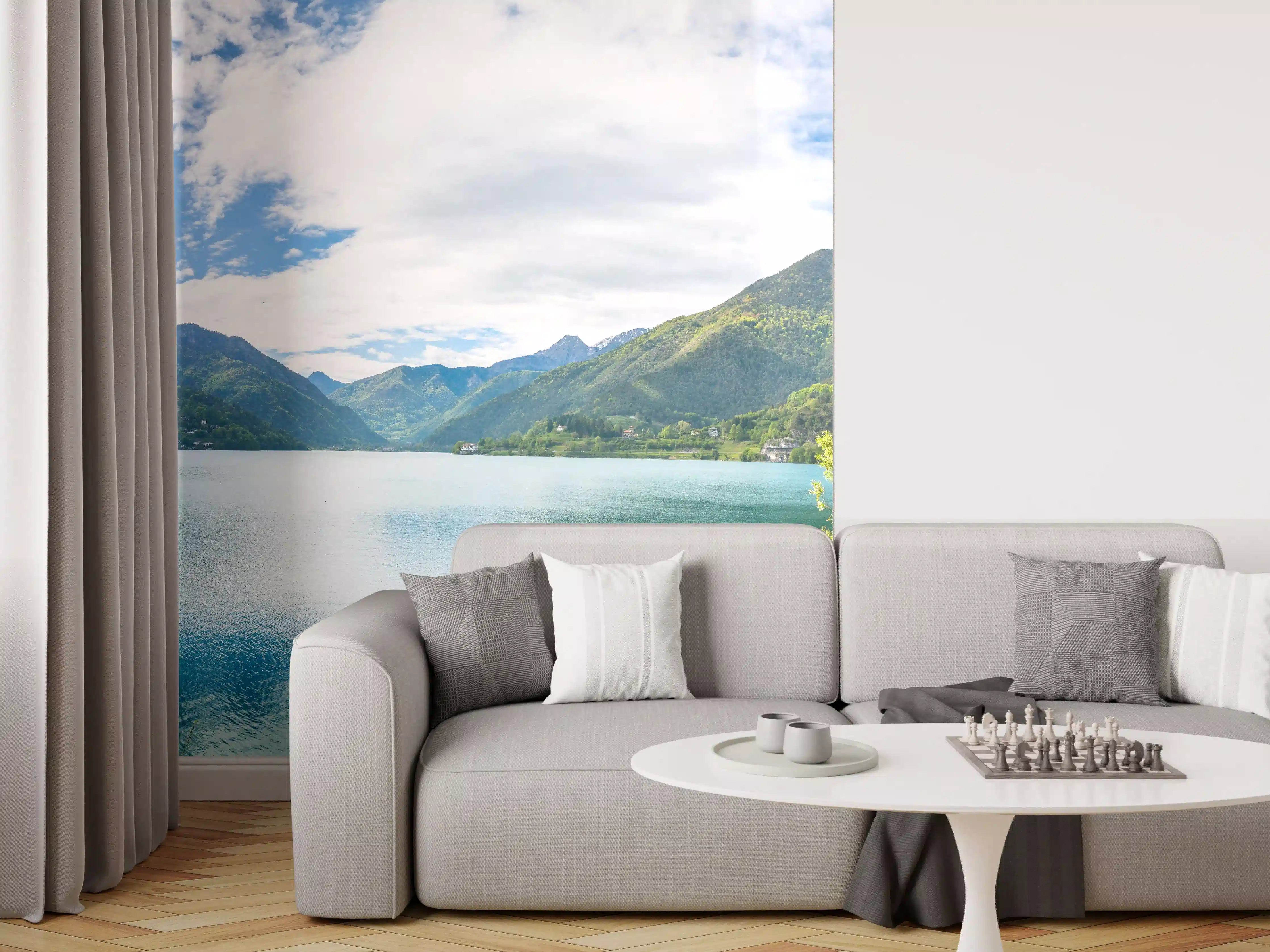 Wandverkleidung Wohnzimmer - Gardasee Türkis-Grünes Panorama