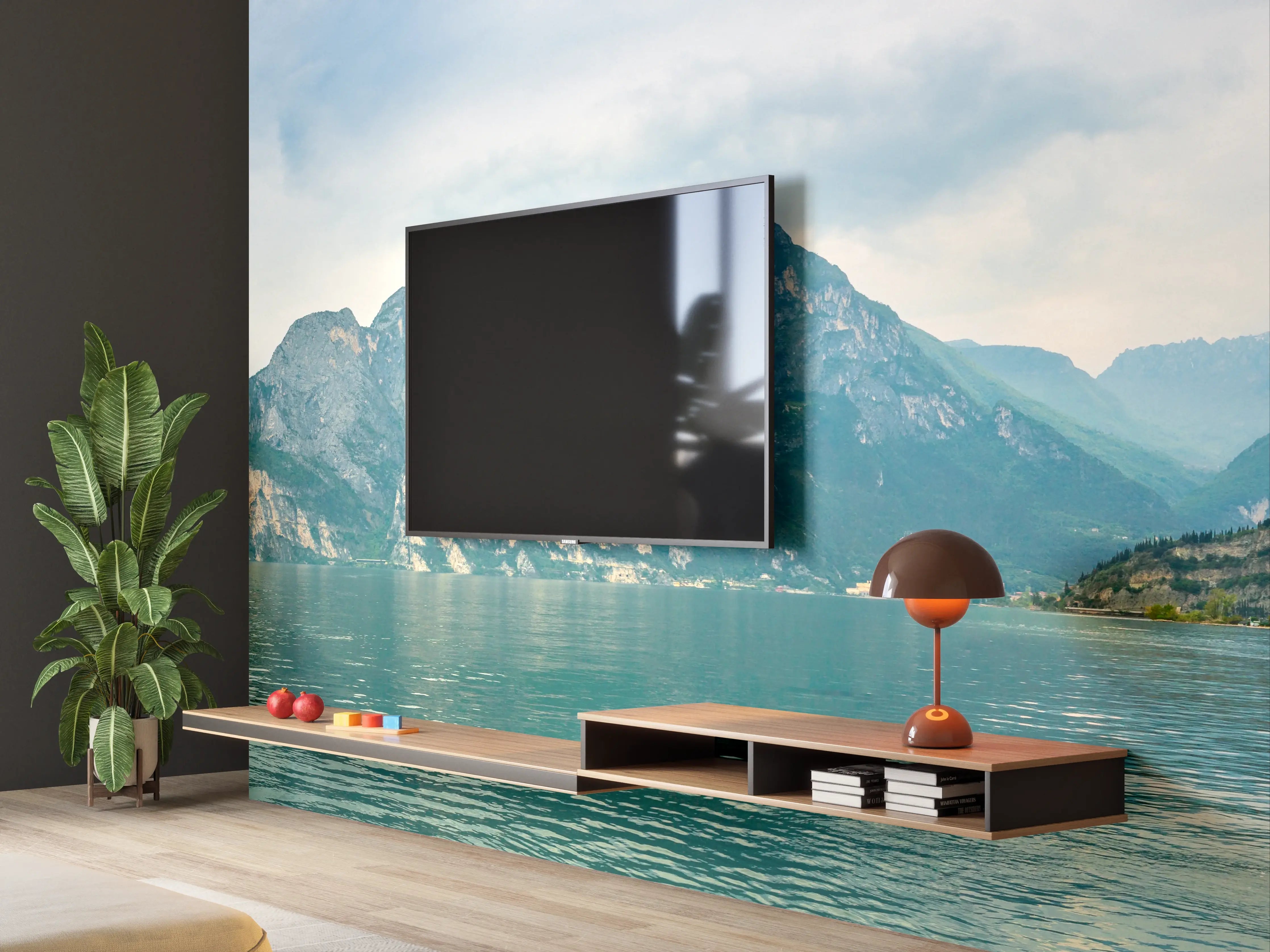 Wandverkleidung Wohnzimmer - Gardasee im Farbenspiel von Himmel und Natur