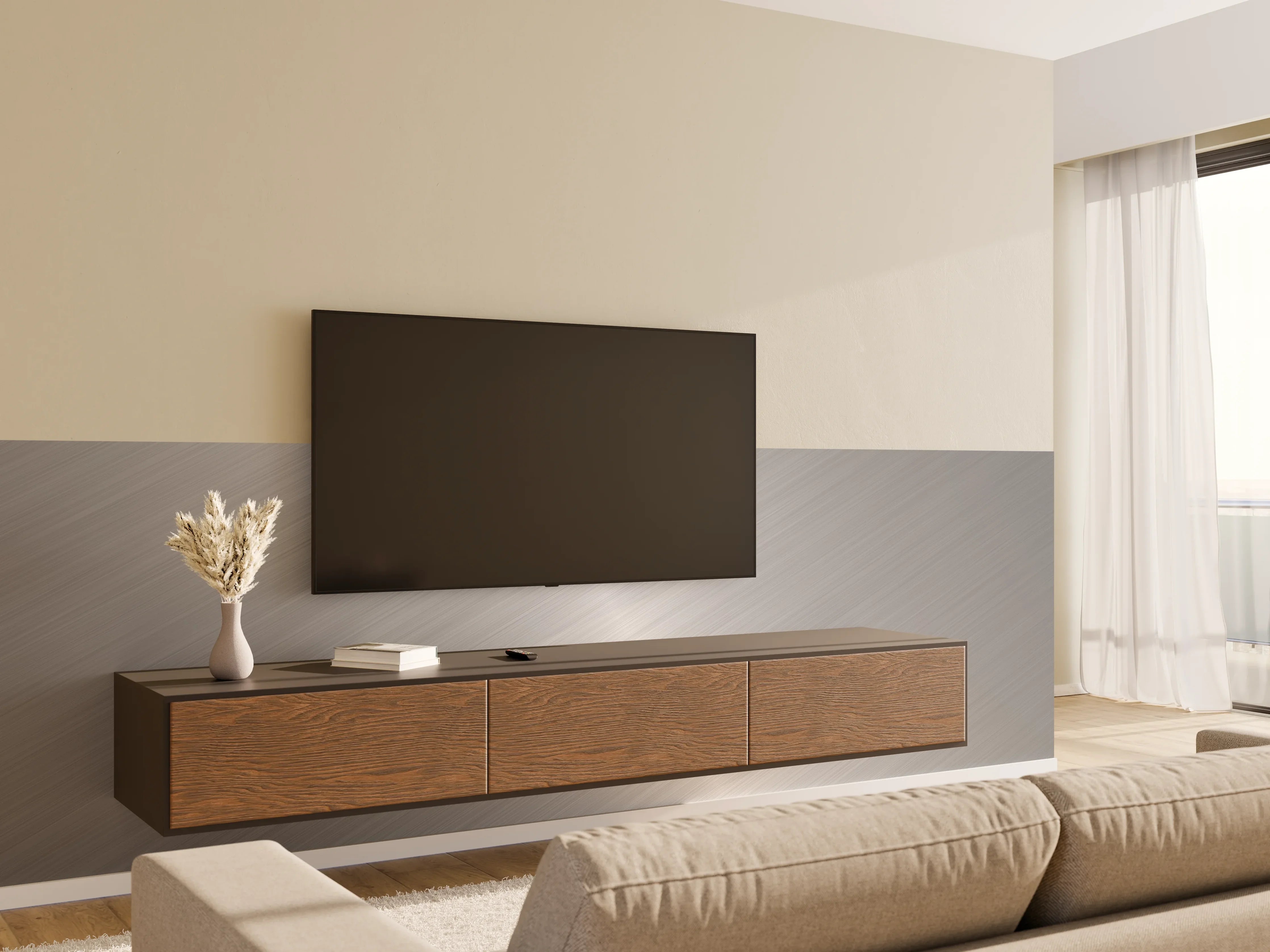Wandverkleidung Wohnzimmer - Gebürstete Metall-Oberfläche in Grau