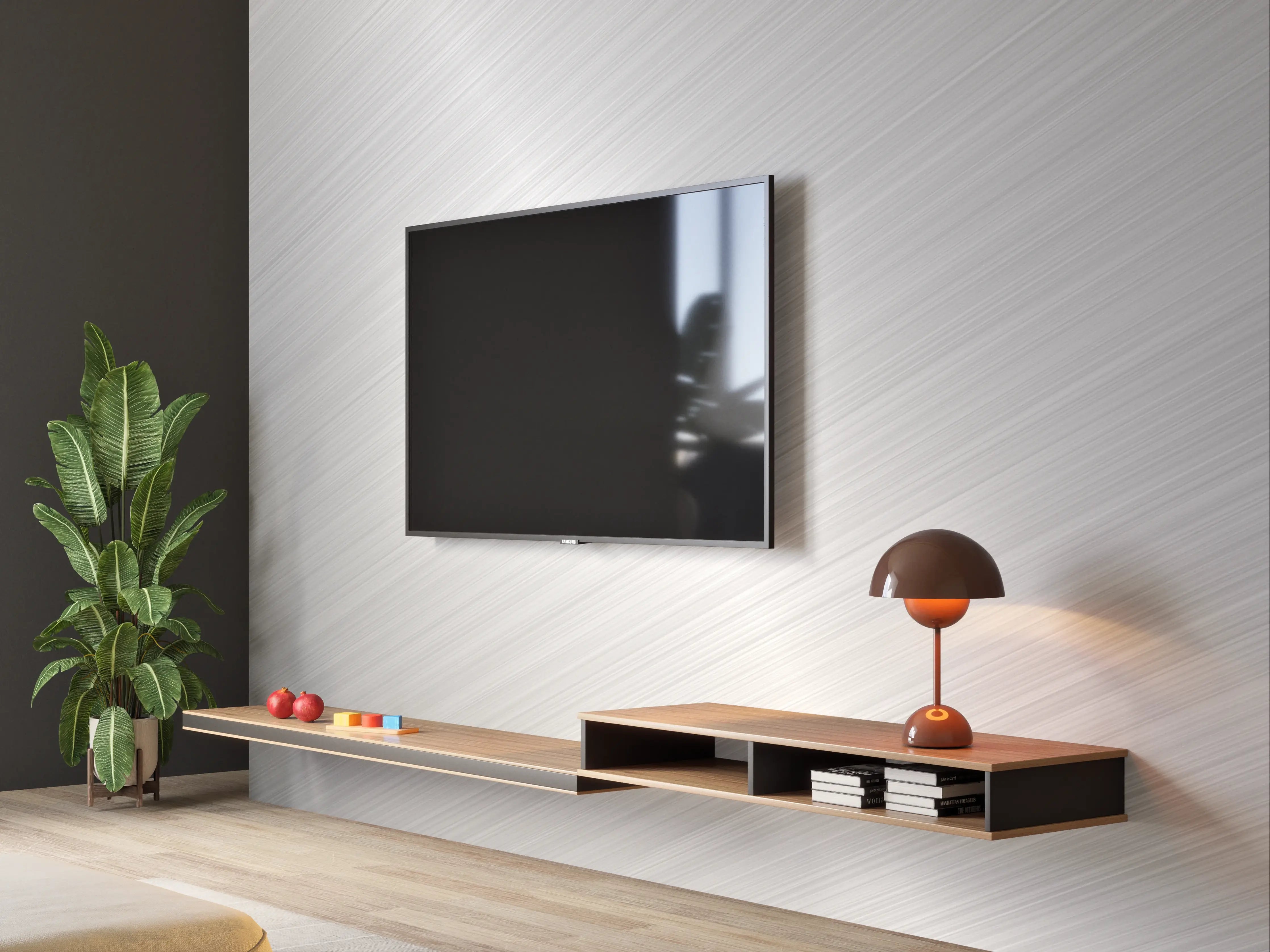 Wandverkleidung Wohnzimmer - Gebürstete Metall-Oberfläche in Grau