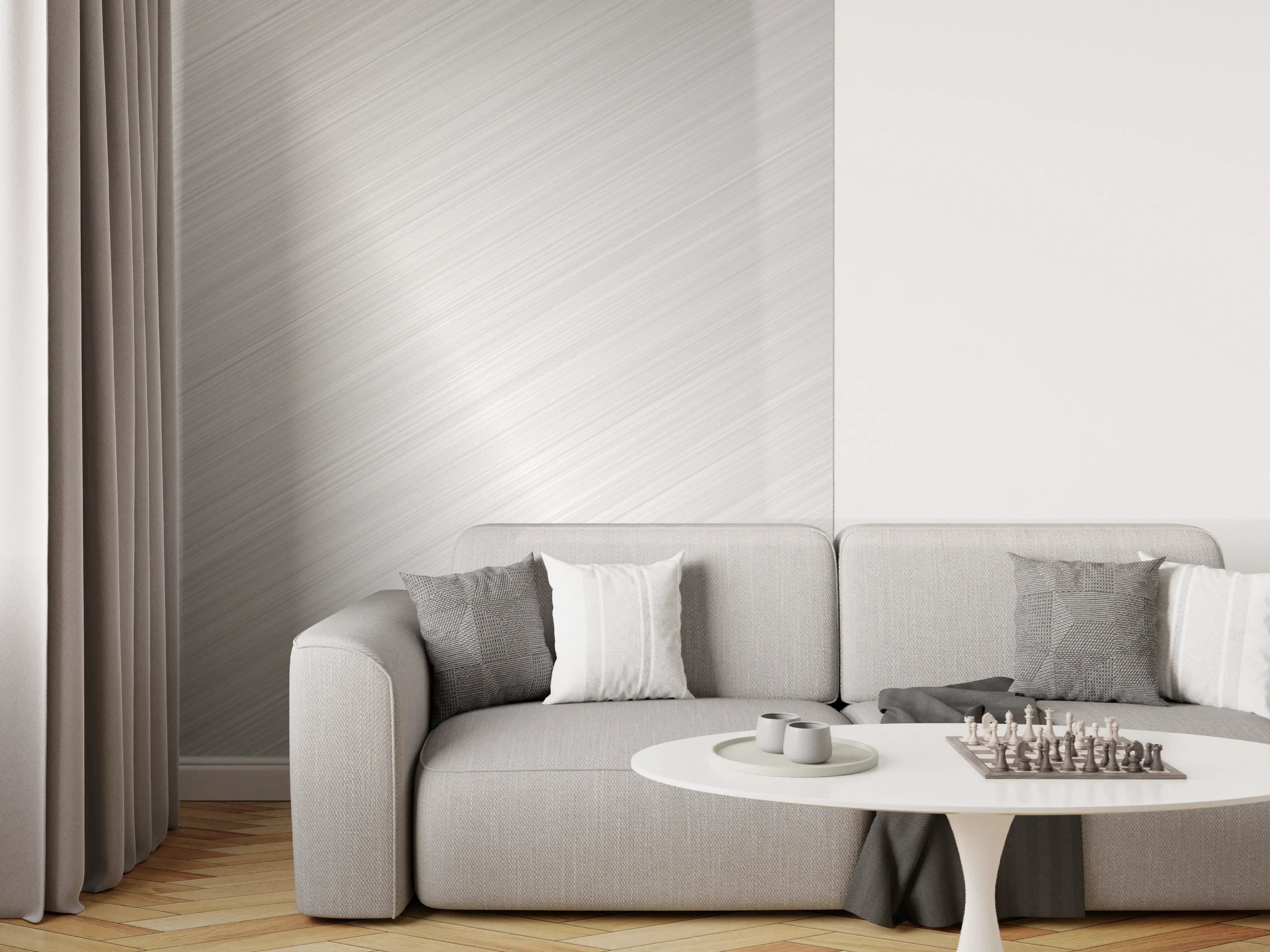 Wandverkleidung Wohnzimmer - Gebürstete Metall-Oberfläche in Grau