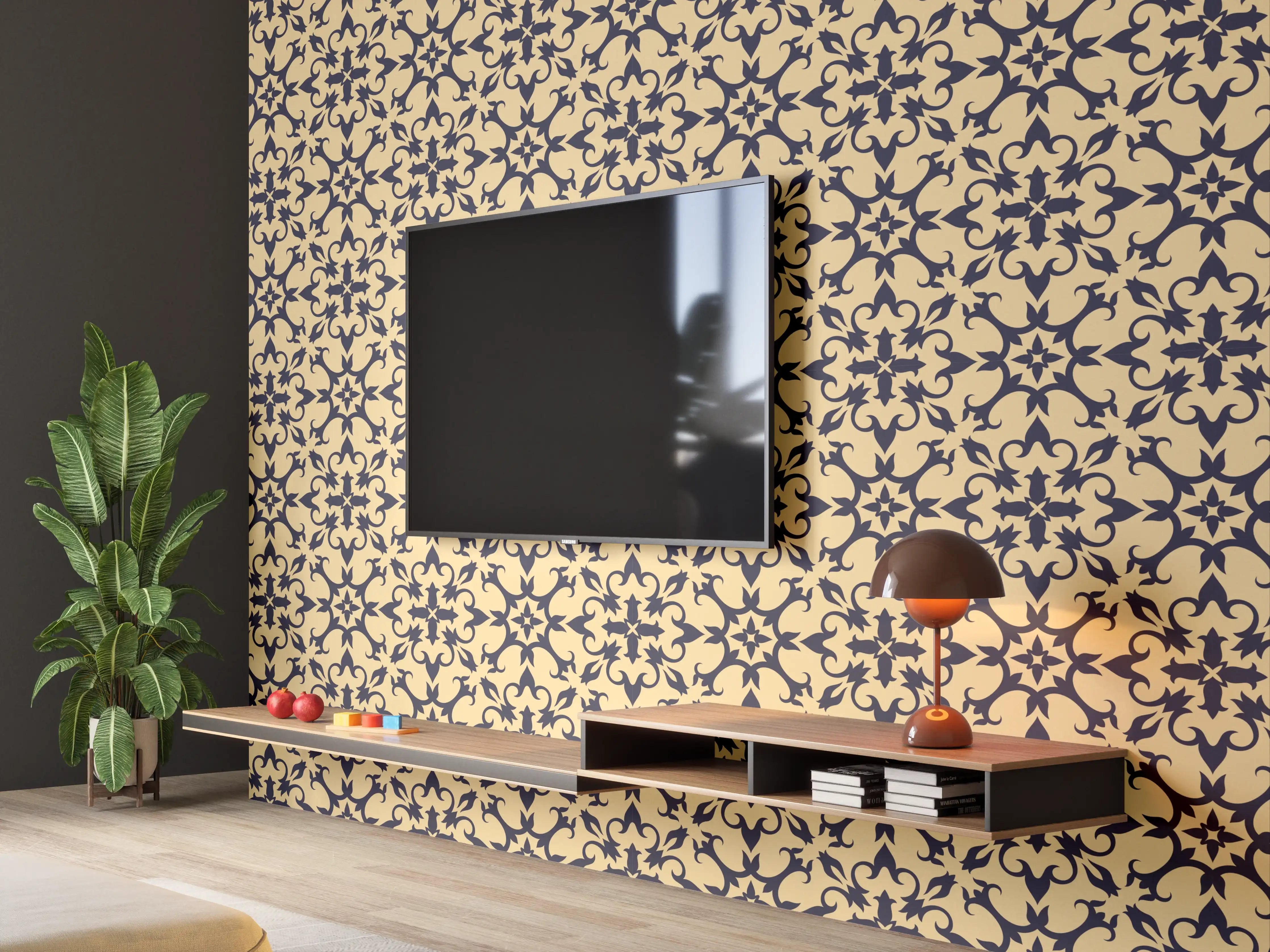 Wandverkleidung Wohnzimmer - Gelb-Schwarz Grafik Design