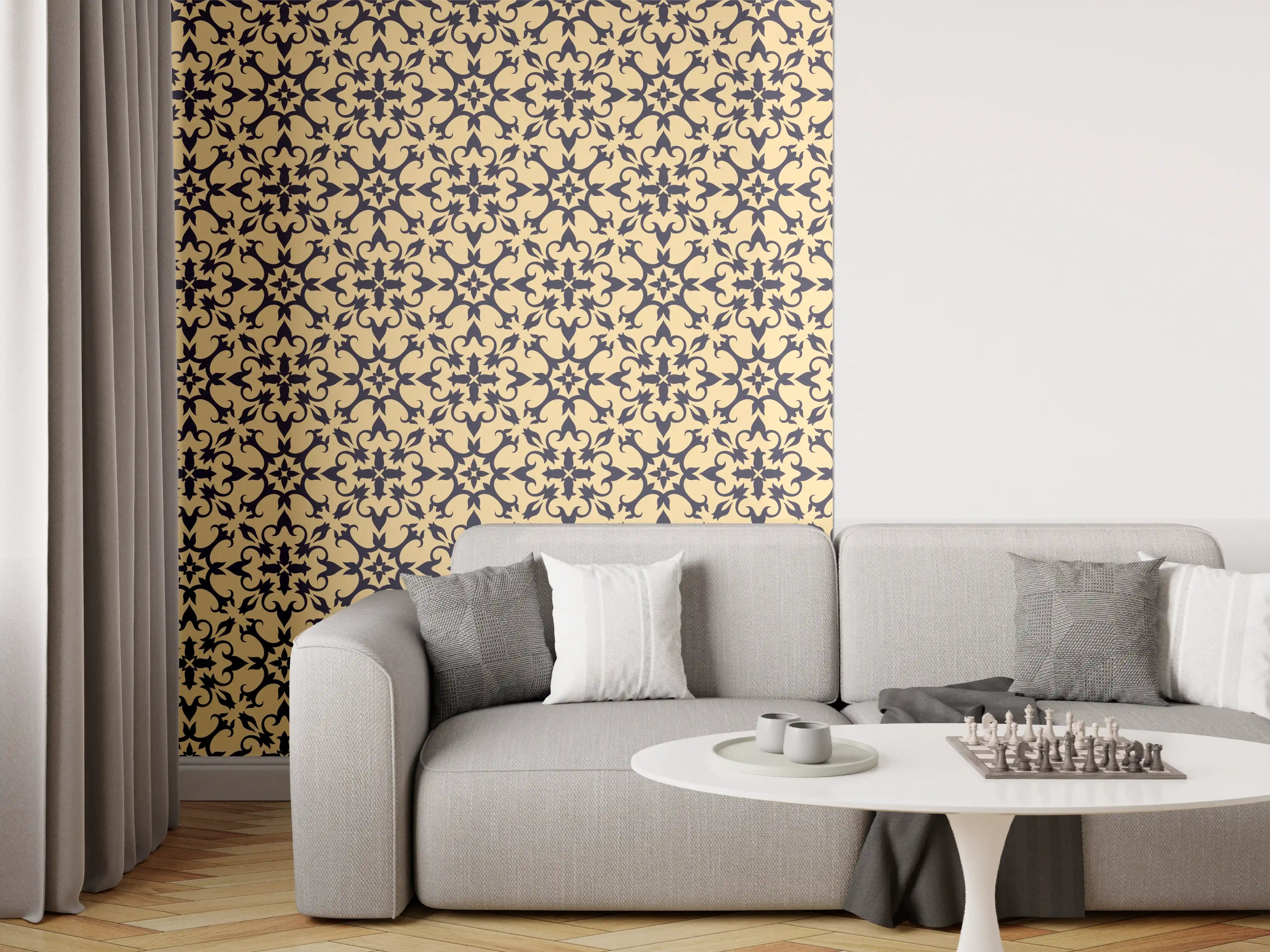 Wandverkleidung Wohnzimmer - Gelb-Schwarz Grafik Design