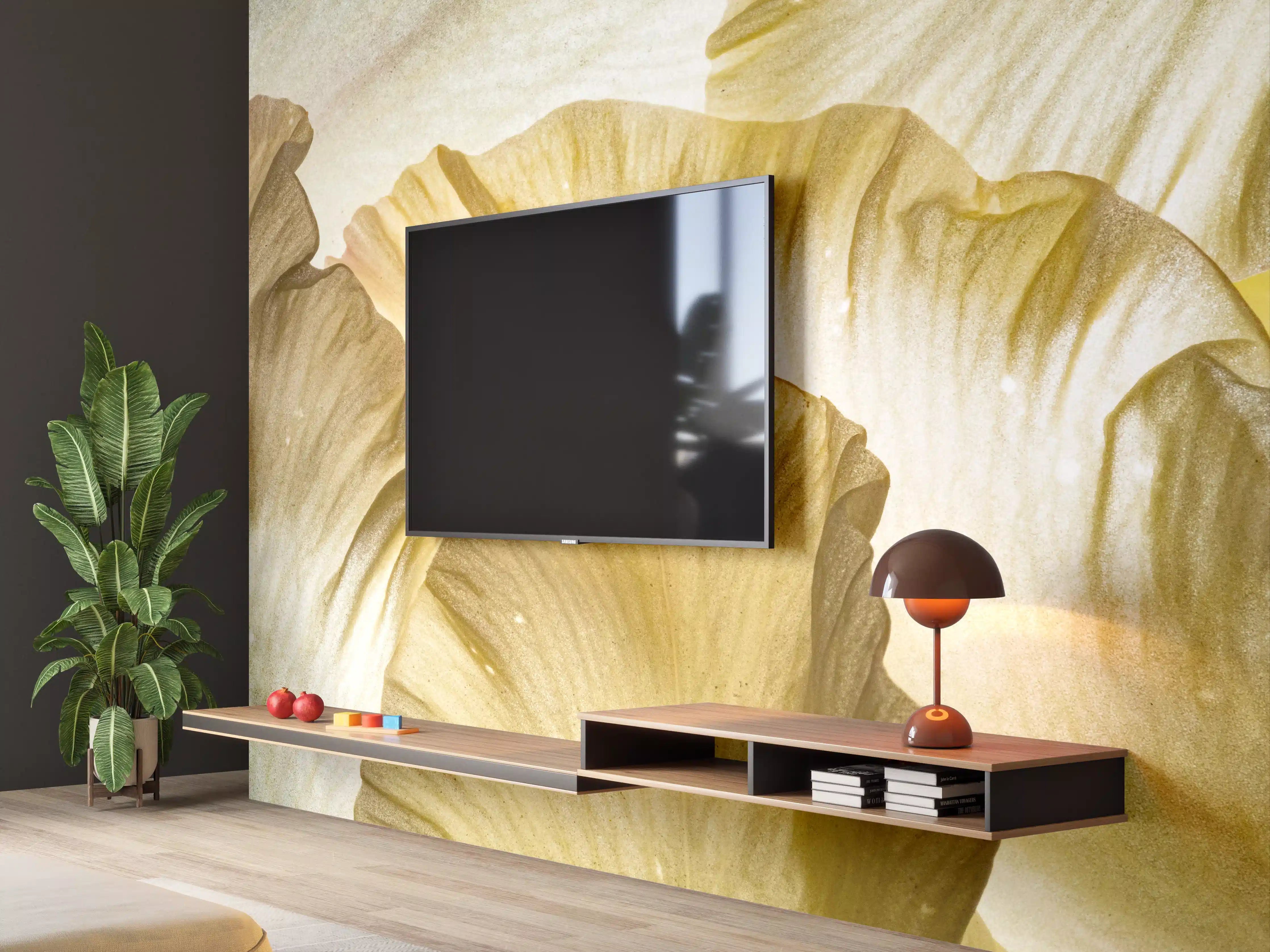 Wandverkleidung Wohnzimmer - Gelbe Blumenblätter in Nahaufnahme
