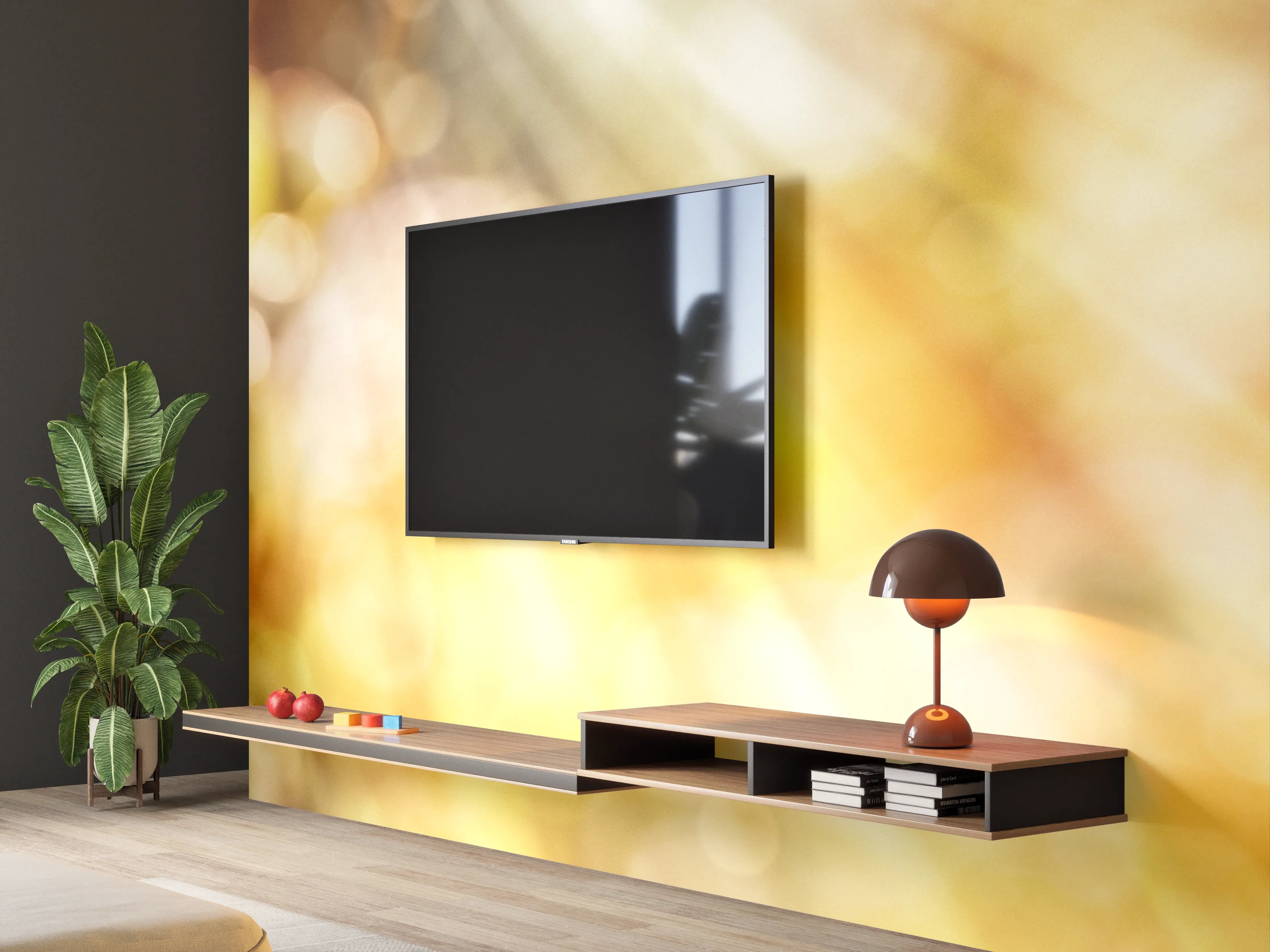Wandverkleidung Wohnzimmer - Gelbe Dahlie
