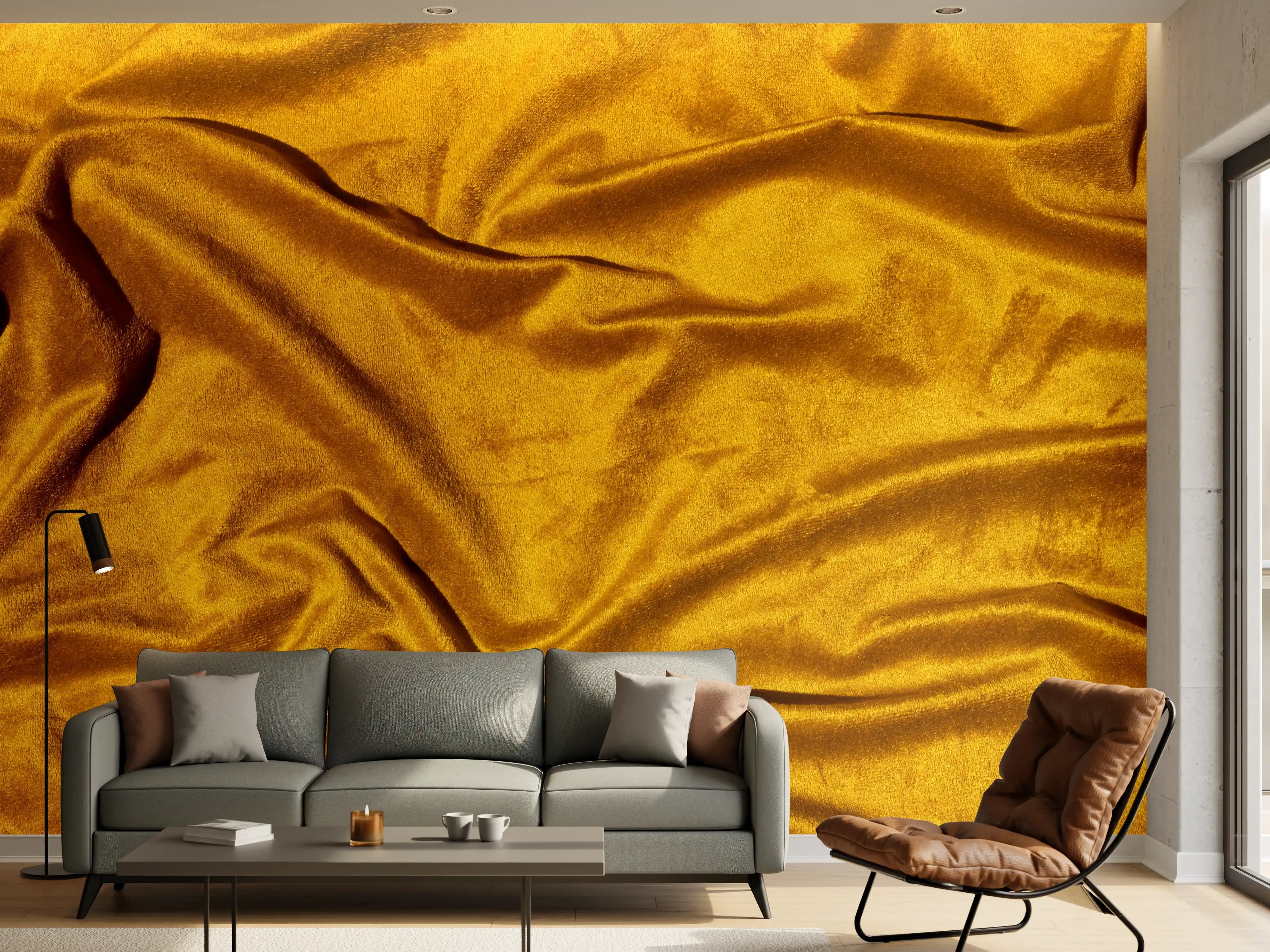 Wandverkleidung Wohnzimmer - Gelbe Satin Seide