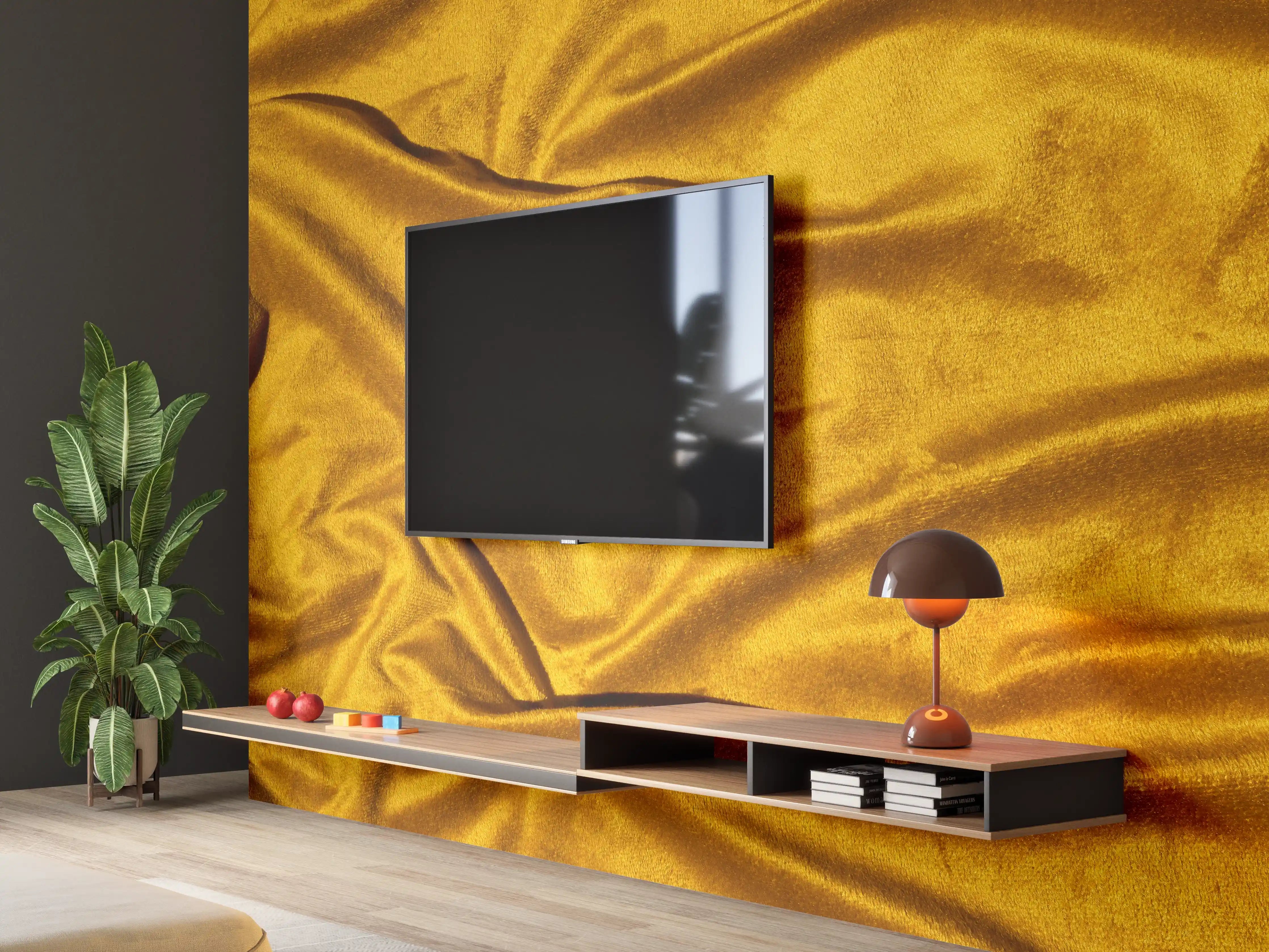 Wandverkleidung Wohnzimmer - Gelbe Satin Seide