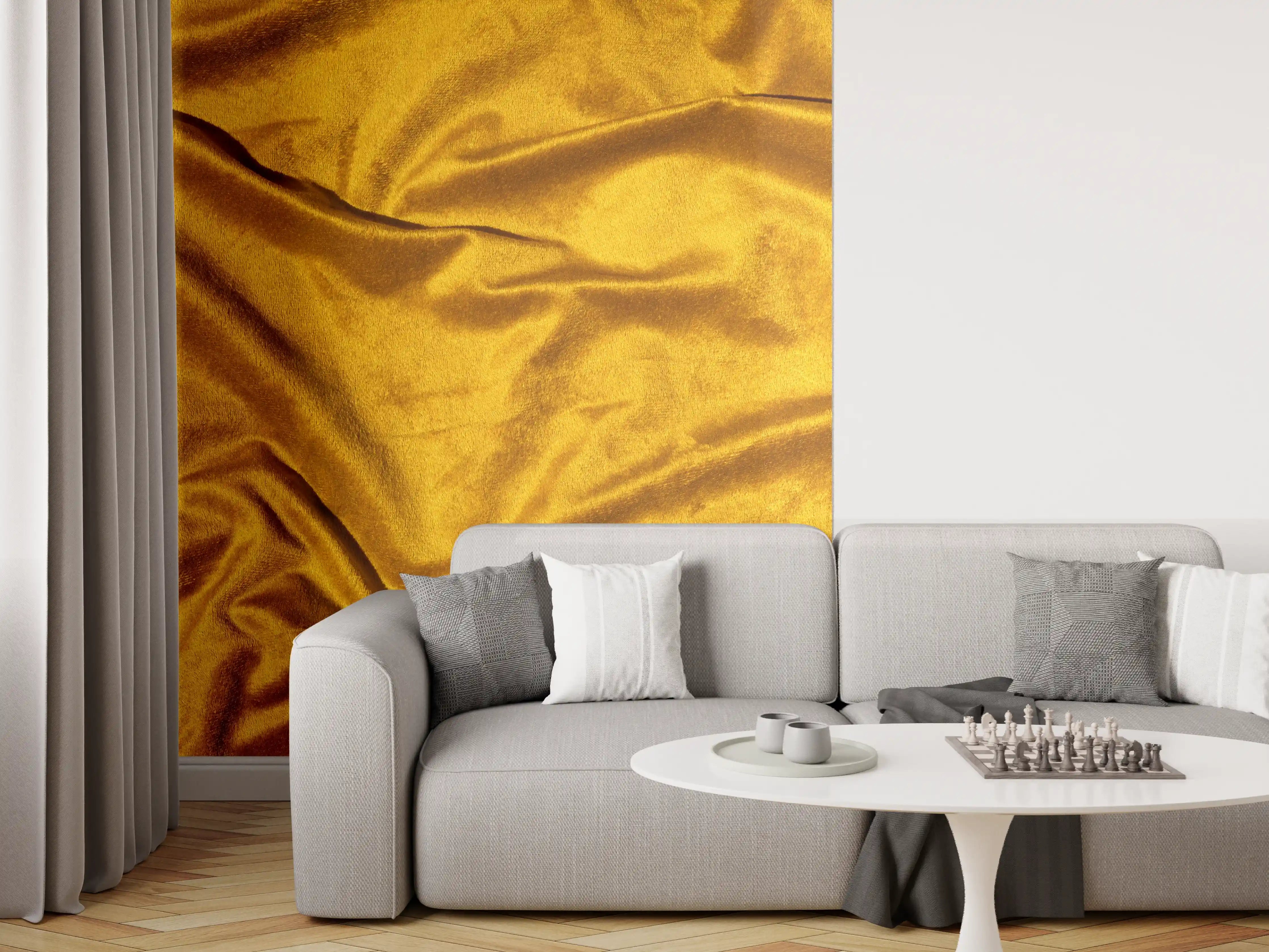Wandverkleidung Wohnzimmer - Gelbe Satin Seide