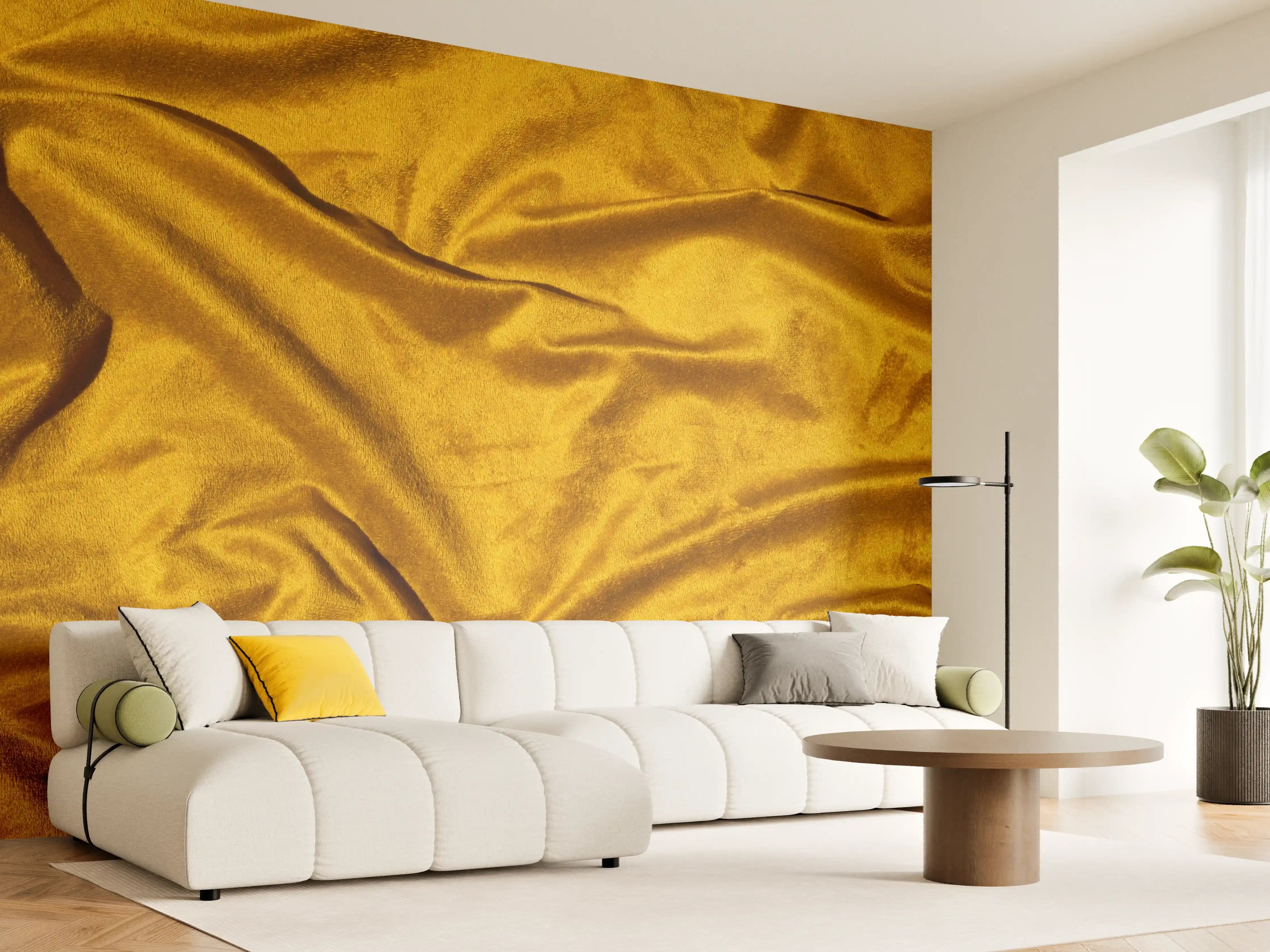 Wandverkleidung Wohnzimmer - Gelbe Satin Seide