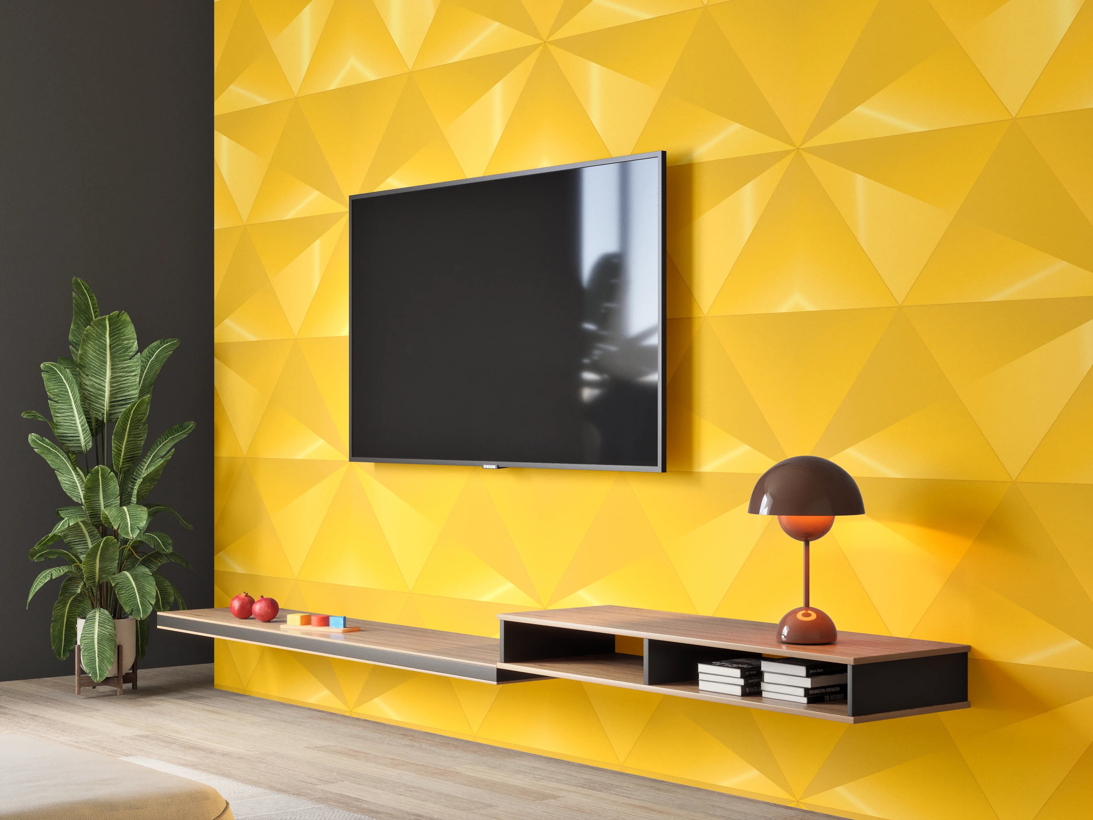 Wandverkleidung Wohnzimmer - Gelbes Fliesenmuster - Geometrie