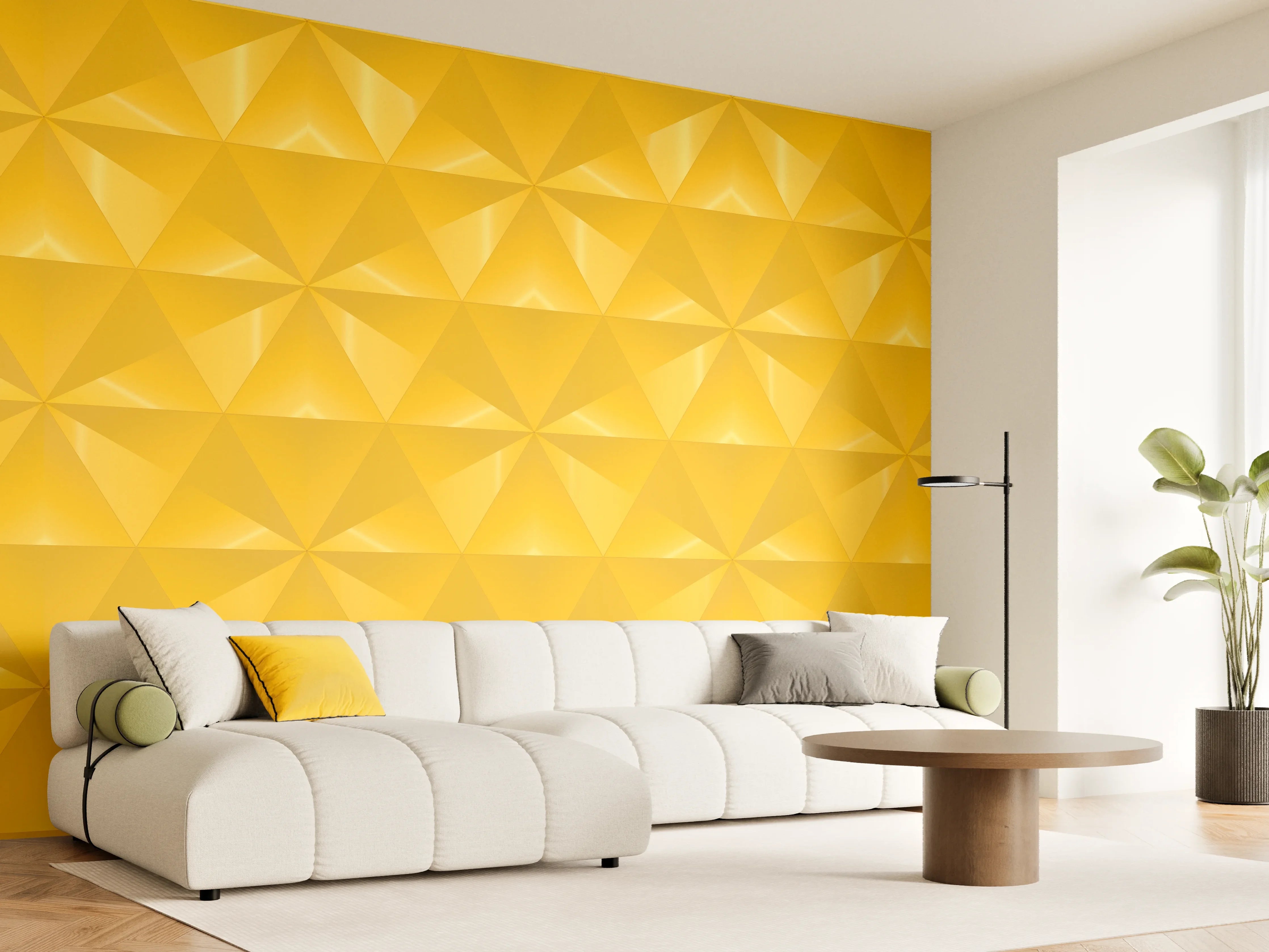 Wandverkleidung Wohnzimmer - Gelbes Fliesenmuster - Geometrie