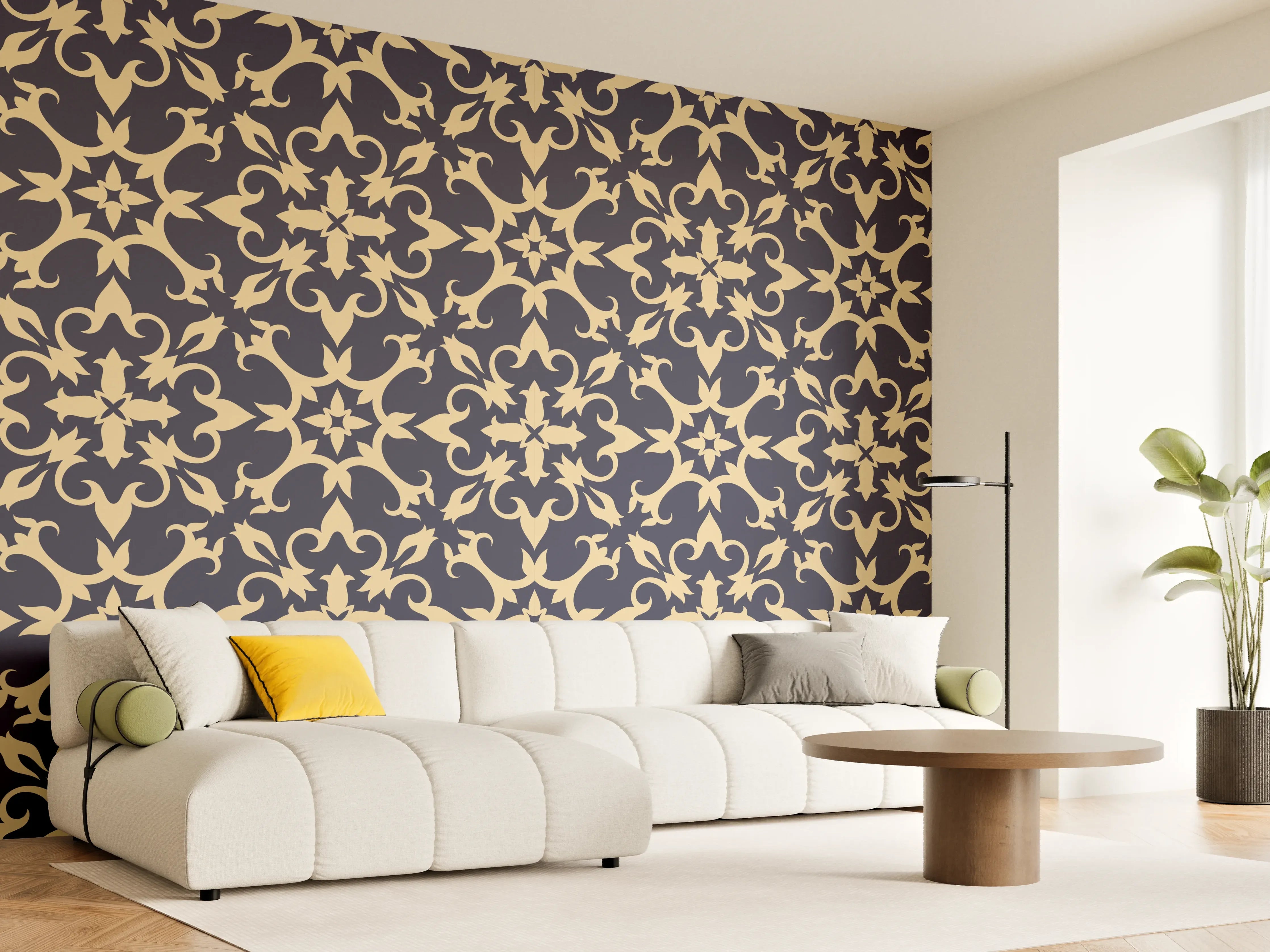 Wandverkleidung Wohnzimmer - Gelbes Ornament-Muster