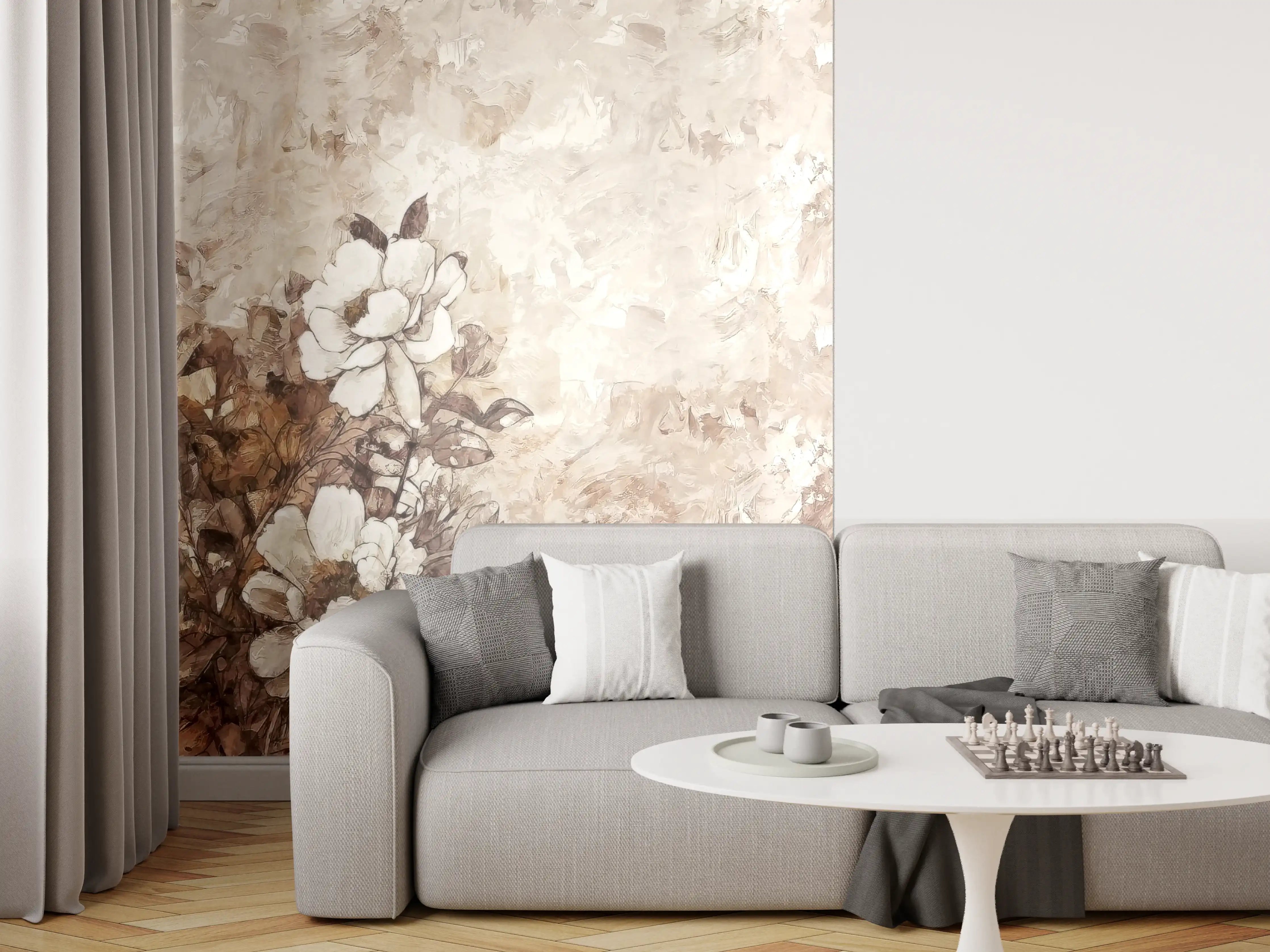 Wandverkleidung Wohnzimmer - Gemälde . weiße Blüten