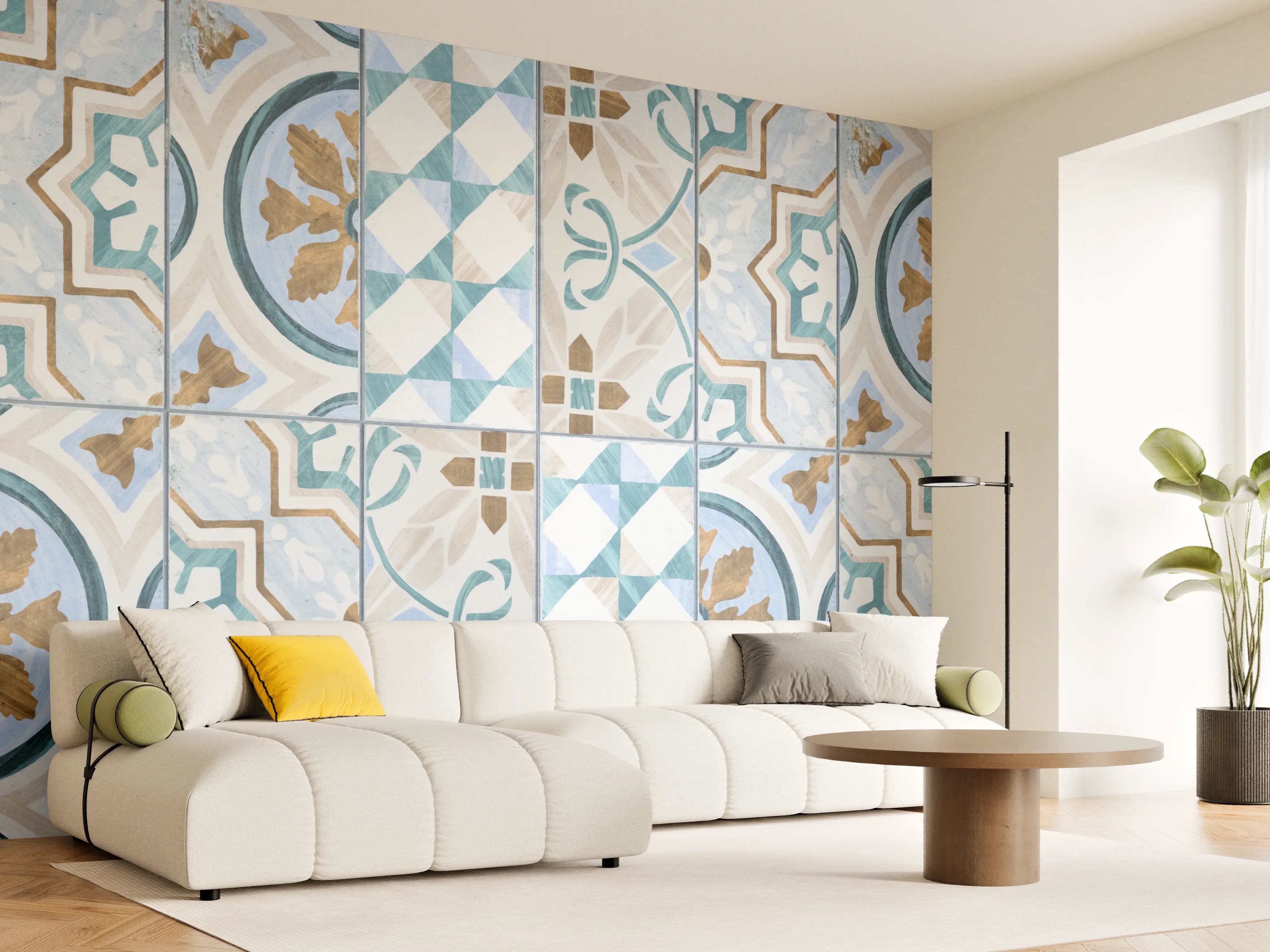 Wandverkleidung Wohnzimmer - Geometrisch rechteckige Fliesen