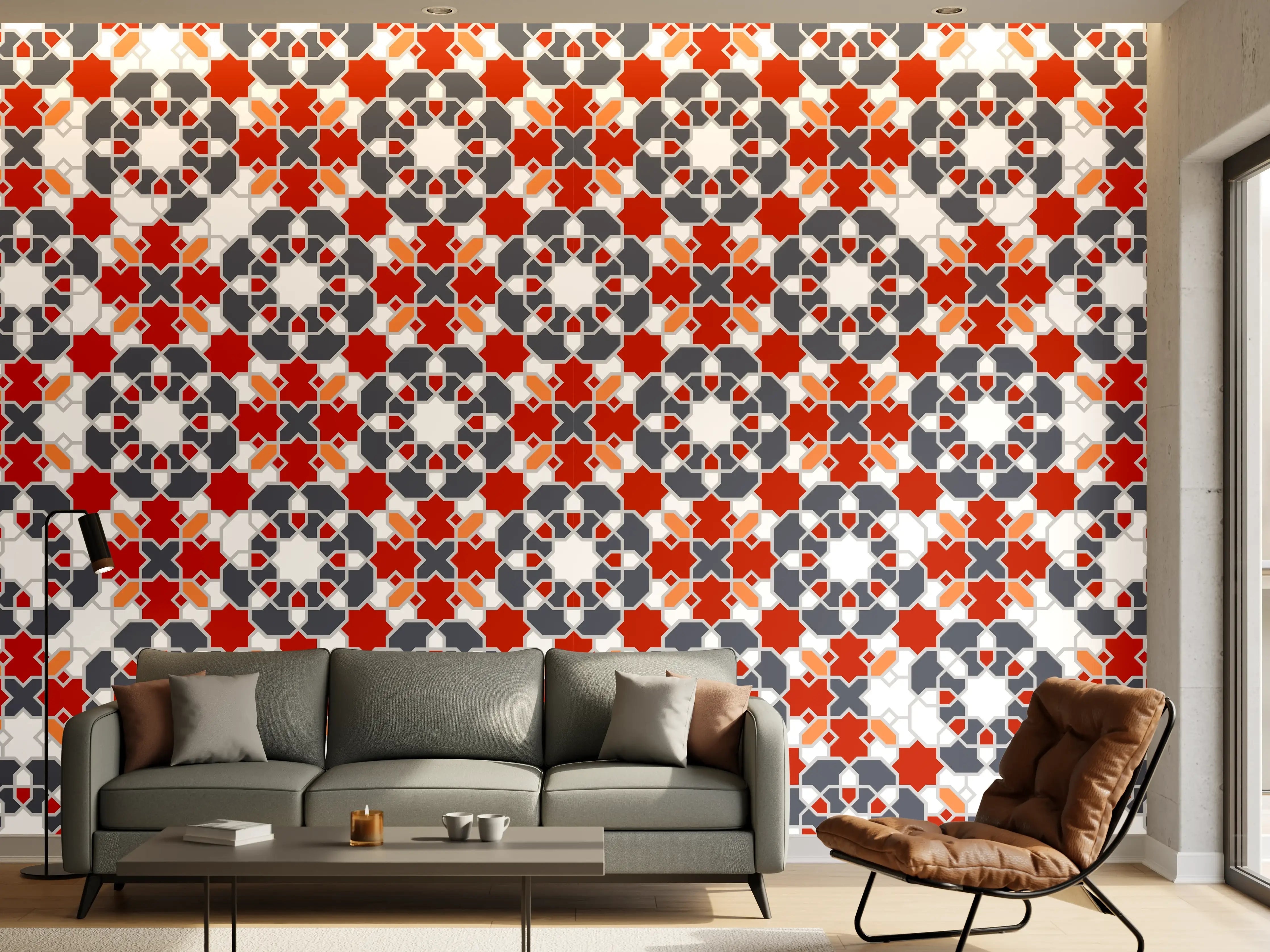 Wandverkleidung Wohnzimmer - Geometrische Fliesen