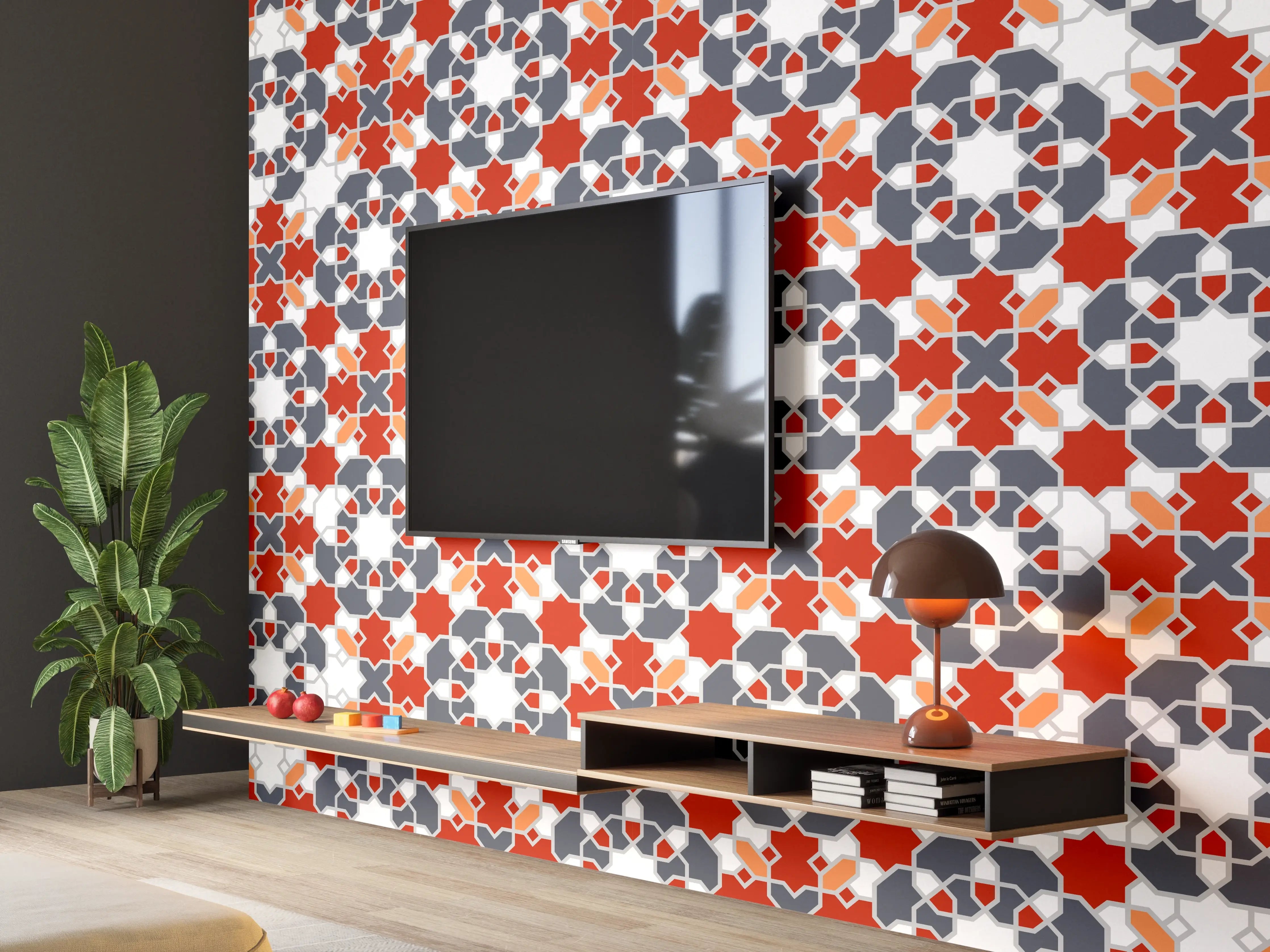 Wandverkleidung Wohnzimmer - Geometrische Fliesen