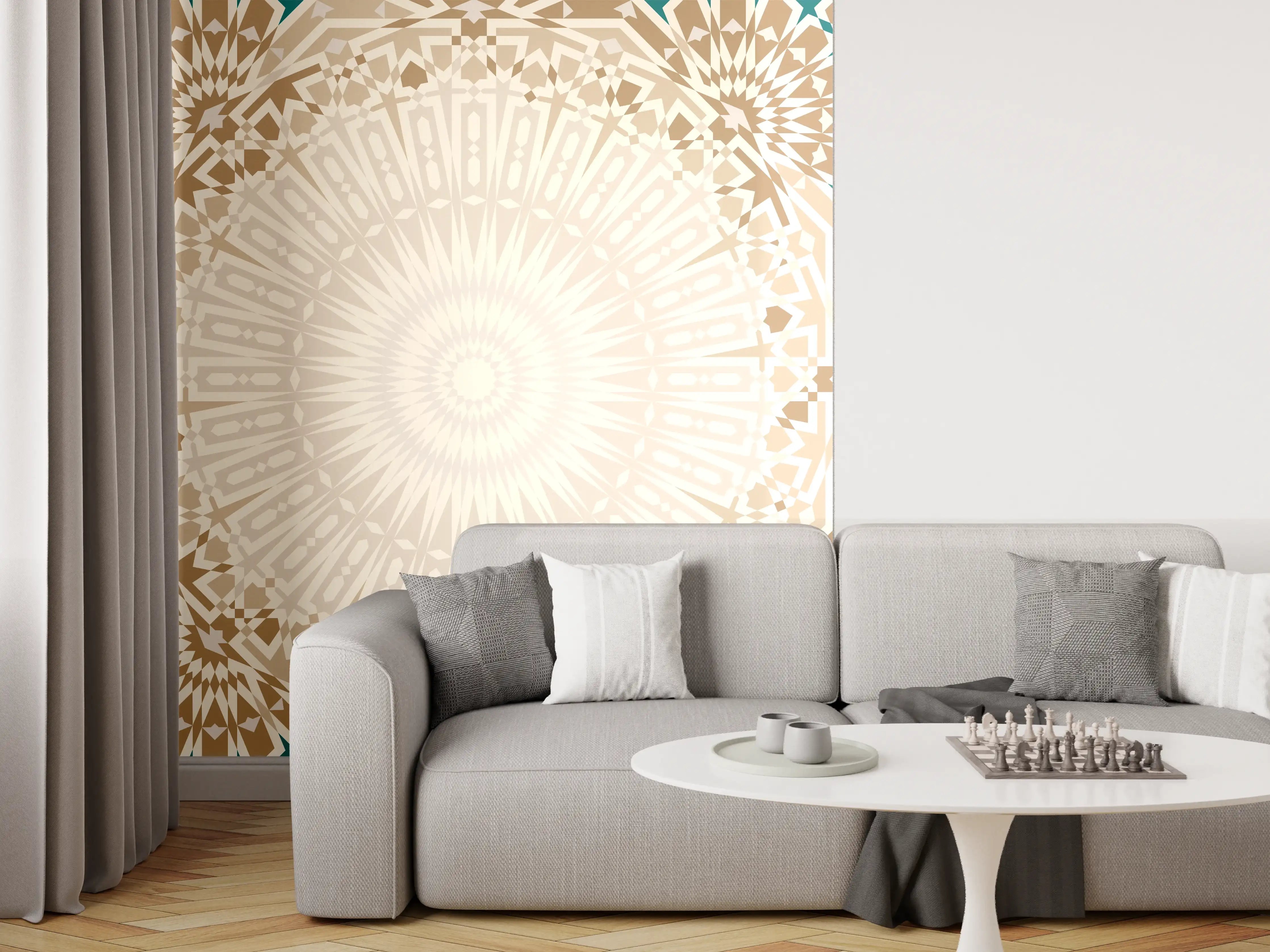 Wandverkleidung Wohnzimmer - Geometrische Mandala-Muster