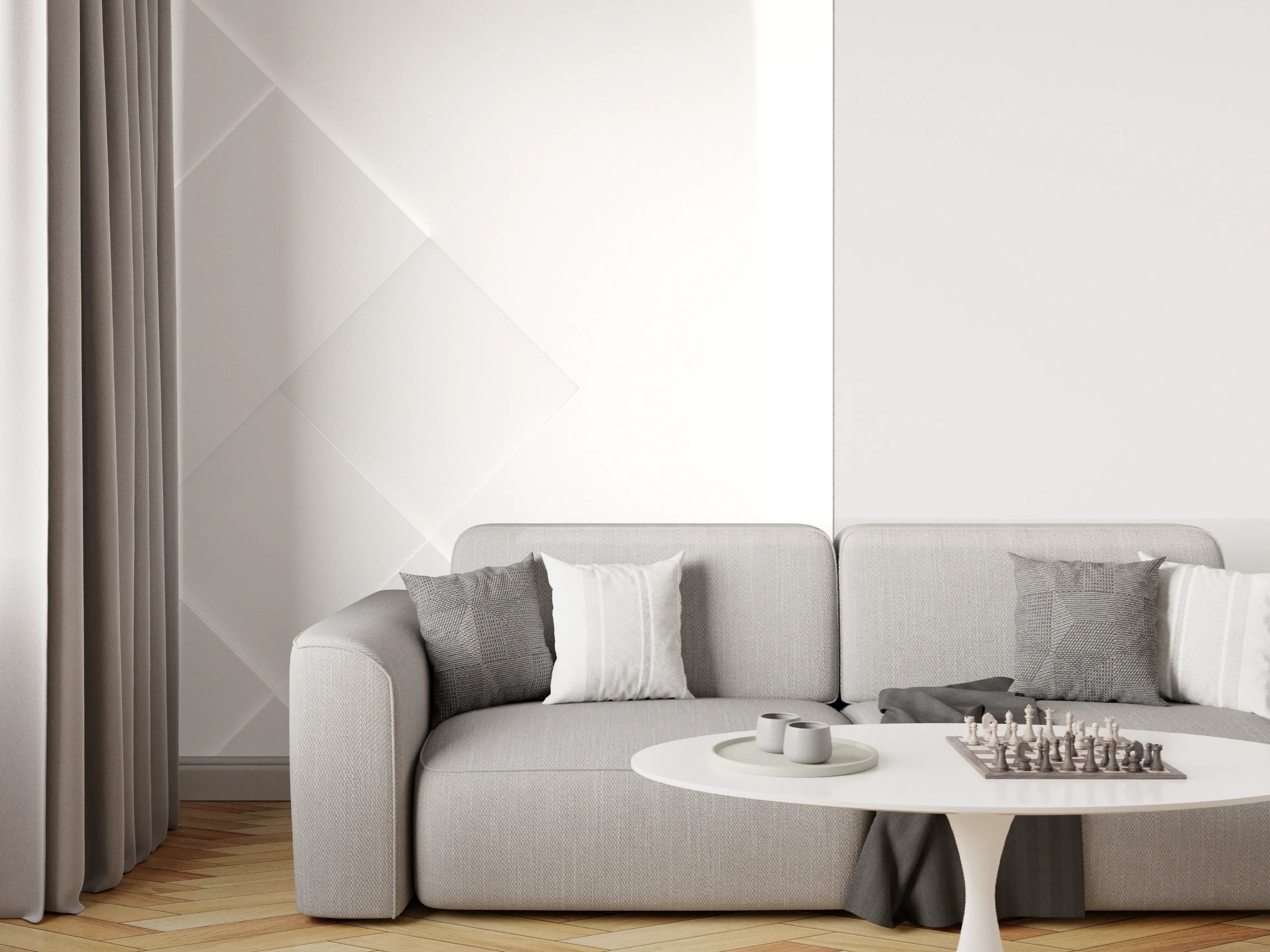 Wandverkleidung Wohnzimmer - Geometrische Weiß-Grau Struktur