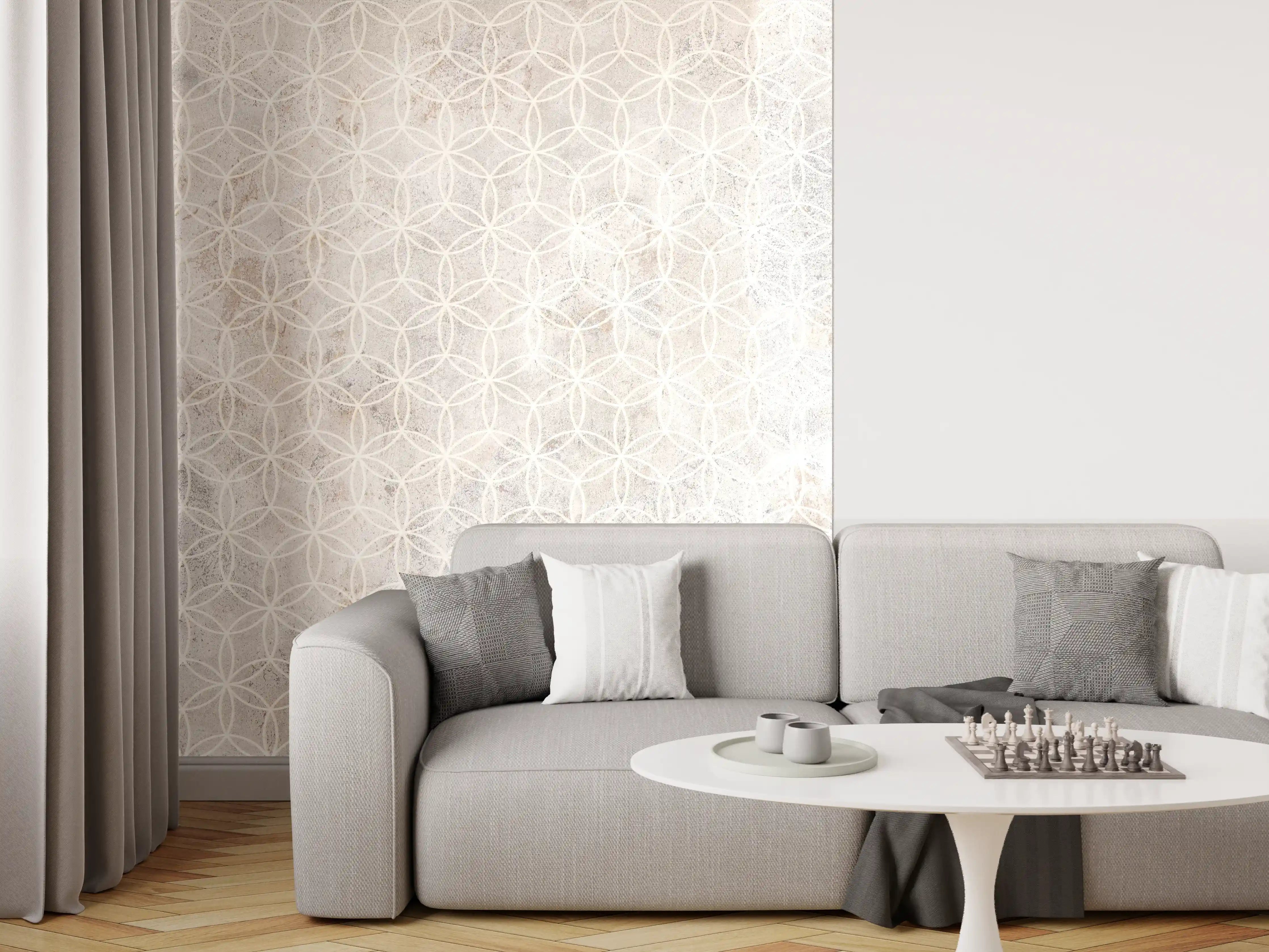 Wandverkleidung Wohnzimmer - Geometrisches Beton Mosaik