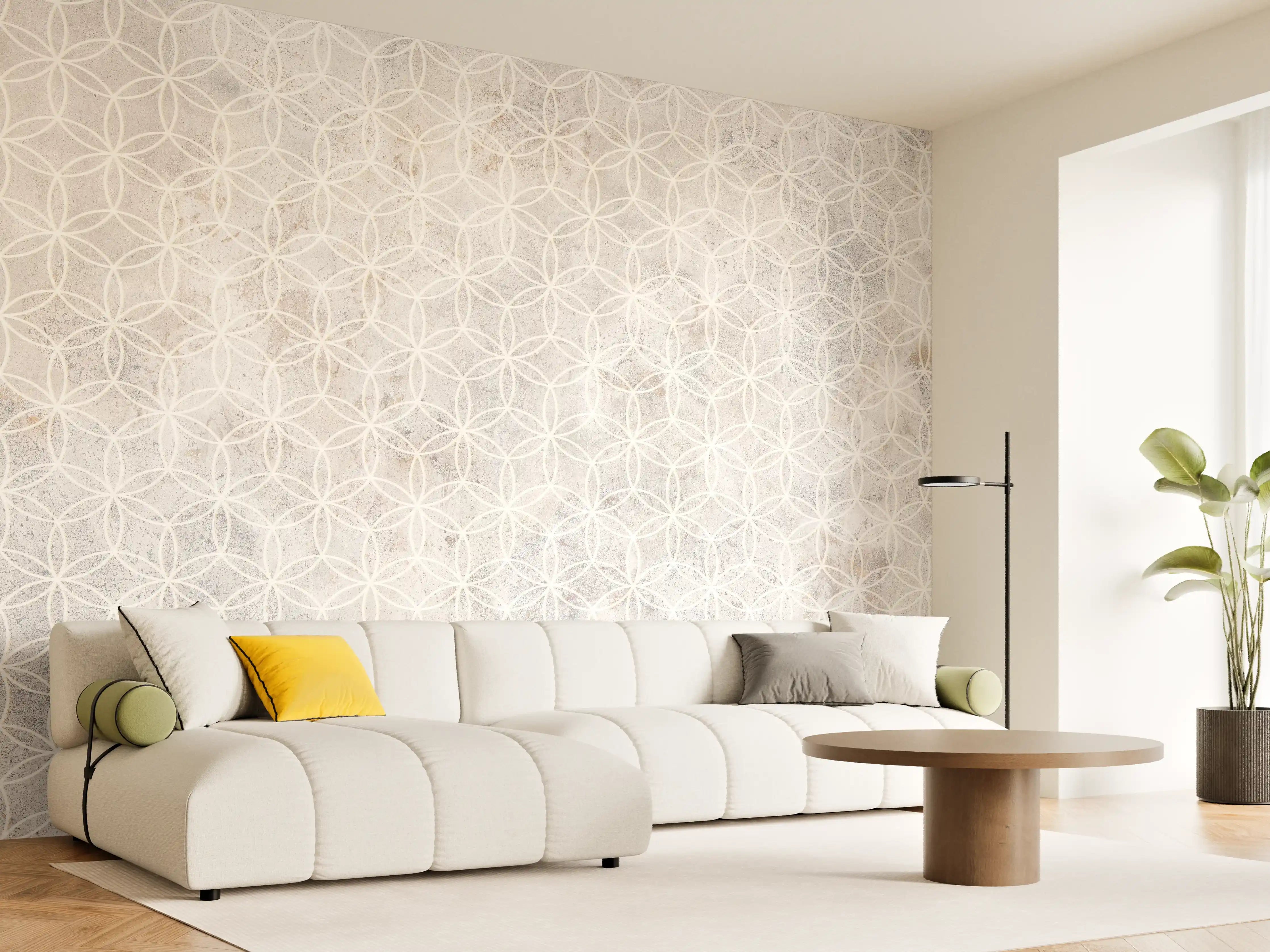 Wandverkleidung Wohnzimmer - Geometrisches Beton Mosaik