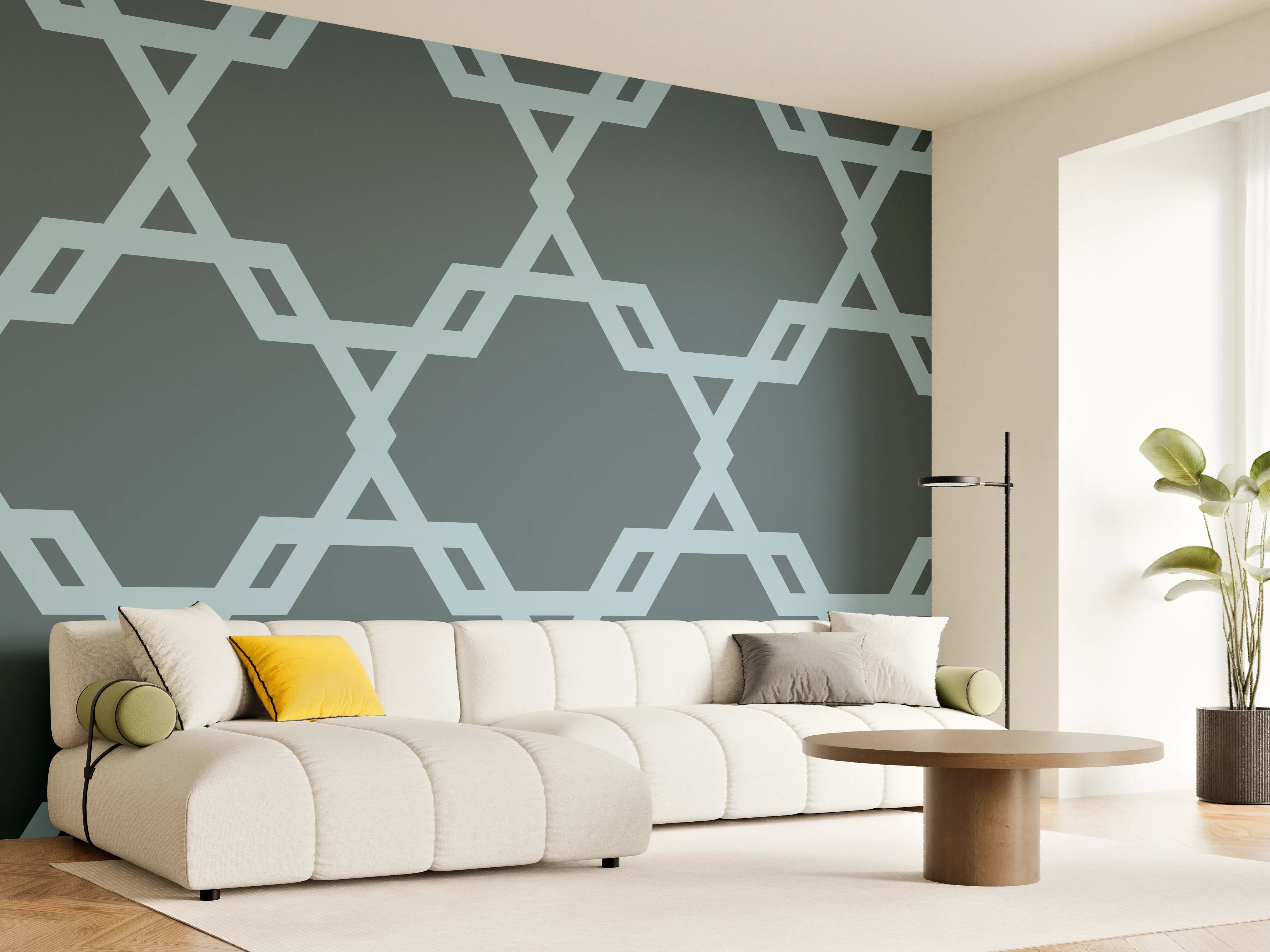 Wandverkleidung Wohnzimmer - Geometrisches Blaugrau Muster