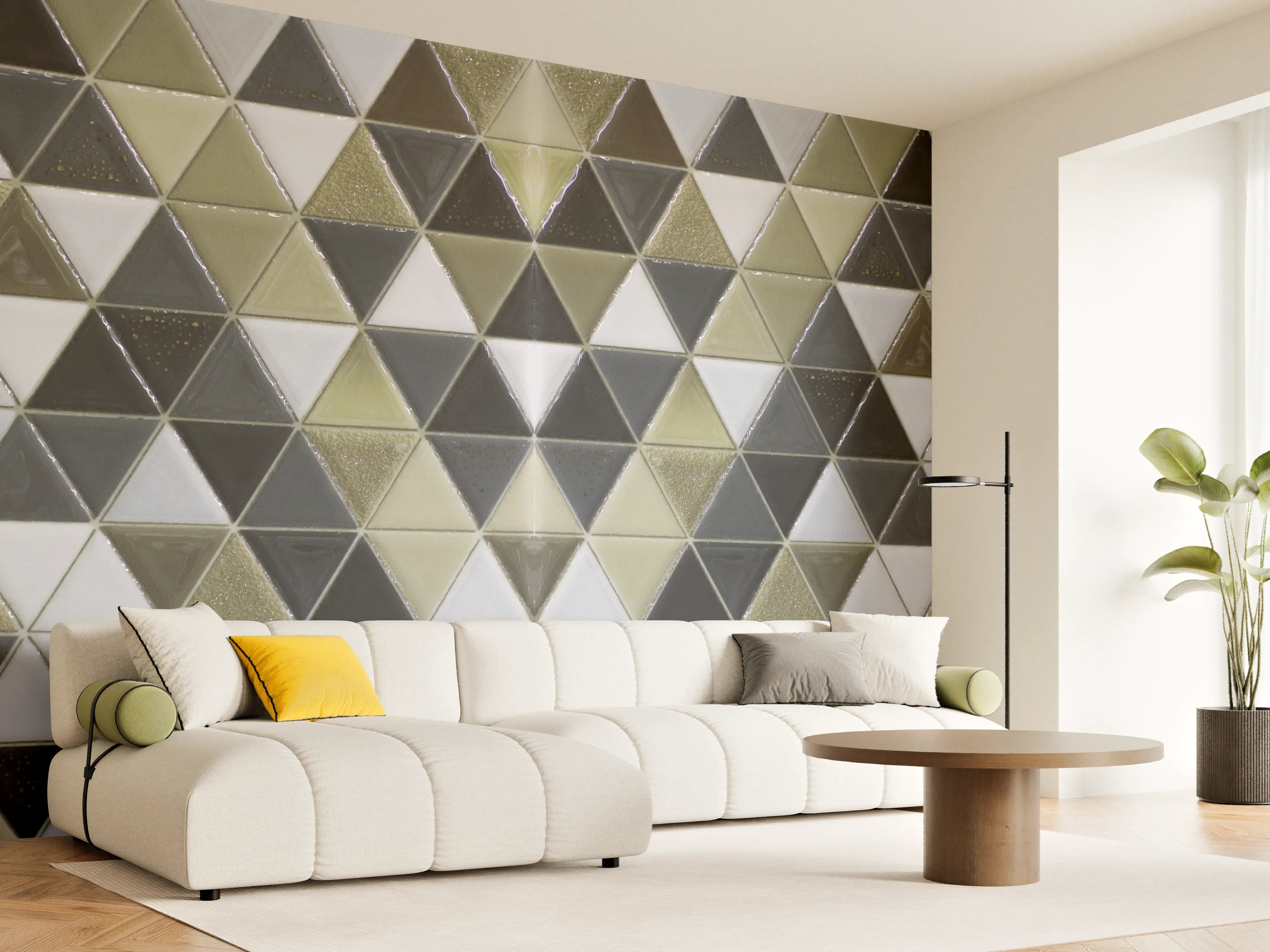 Wandverkleidung Wohnzimmer - Geometrisches Fliesenmuster Schwarz Weiß Gold