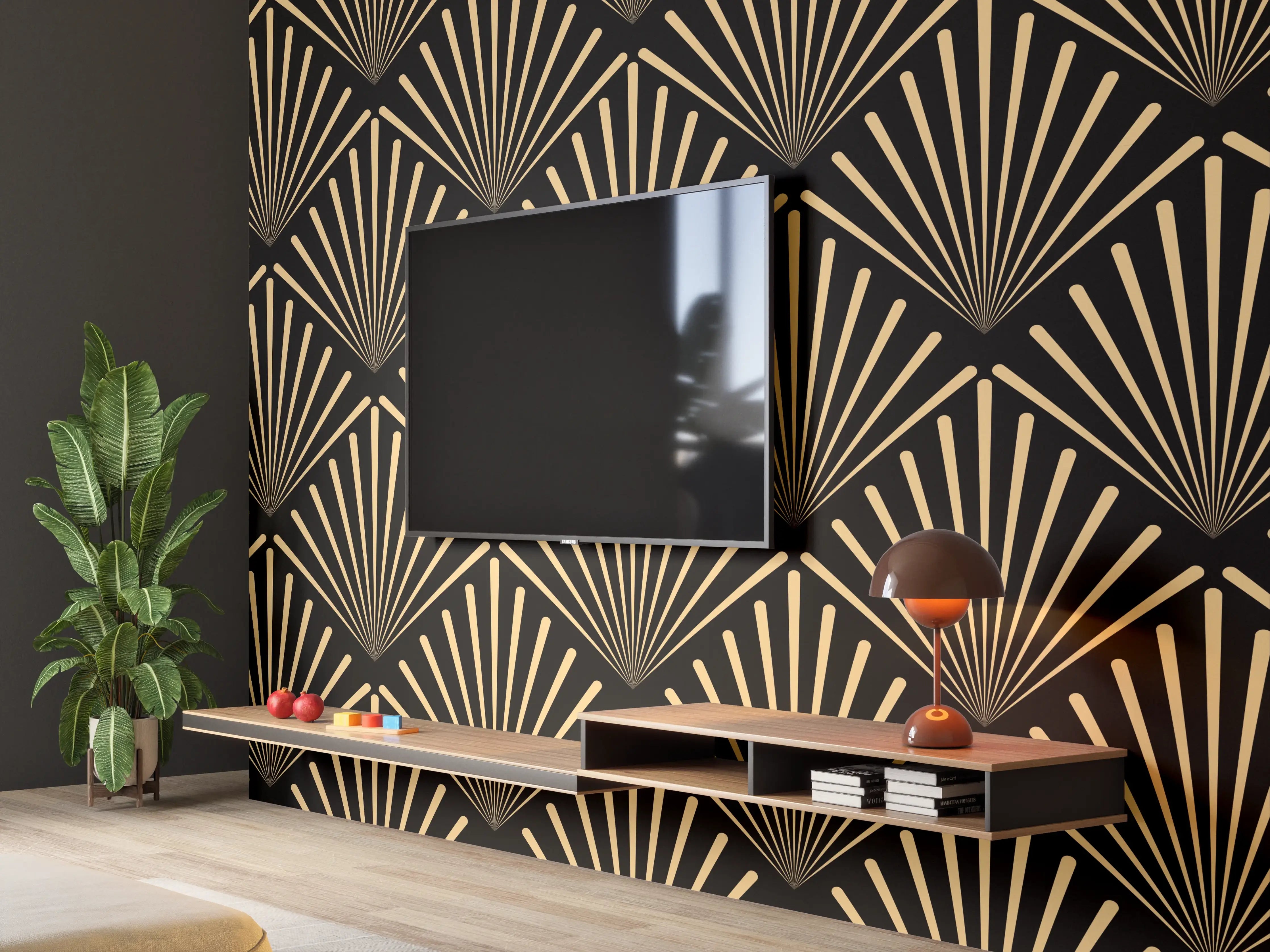 Wandverkleidung Wohnzimmer - Geometrisches Goldmuster