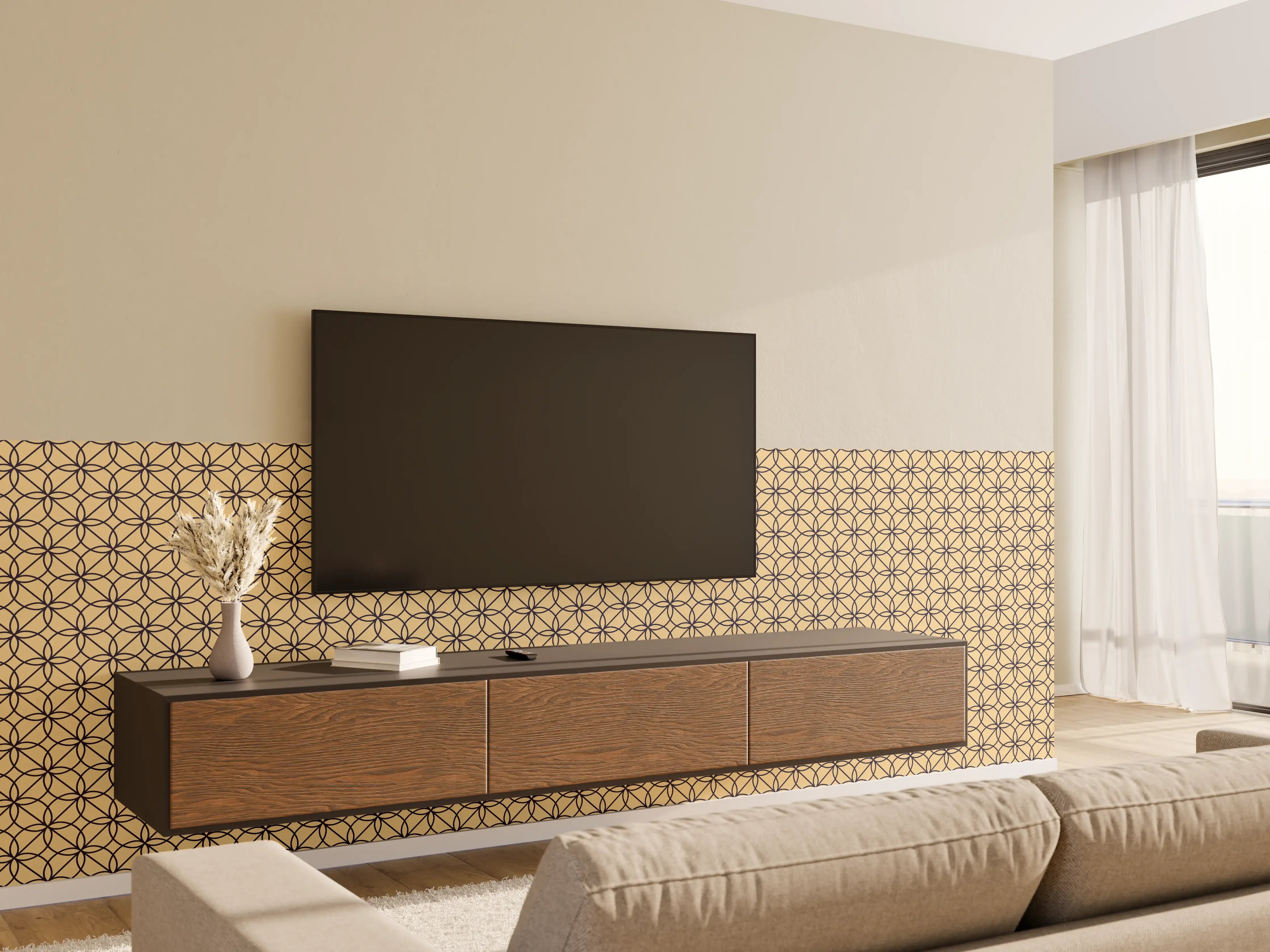 Wandverkleidung Wohnzimmer - Geometrisches Hellbraun Muster
