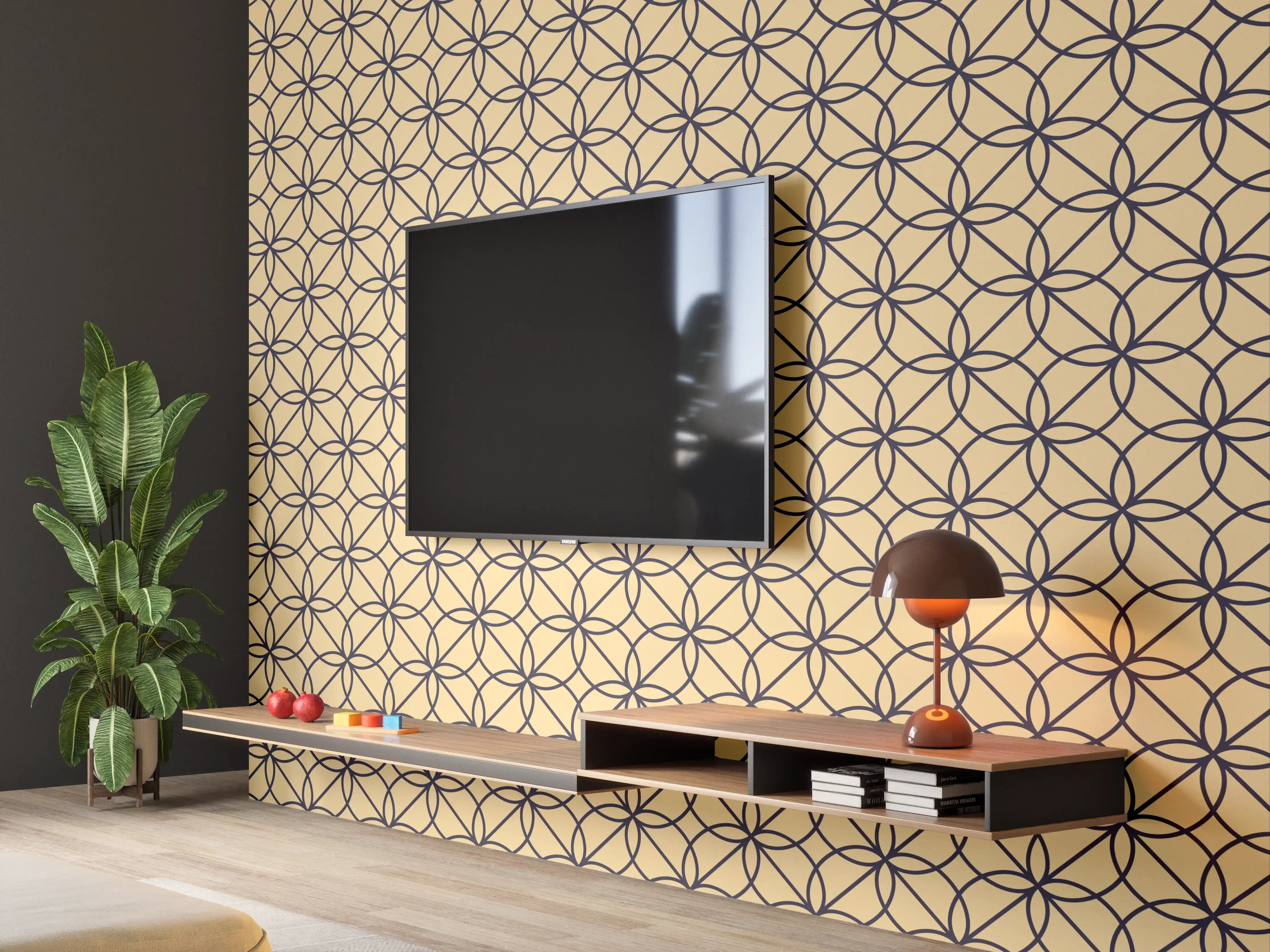 Wandverkleidung Wohnzimmer - Geometrisches Hellbraun Muster
