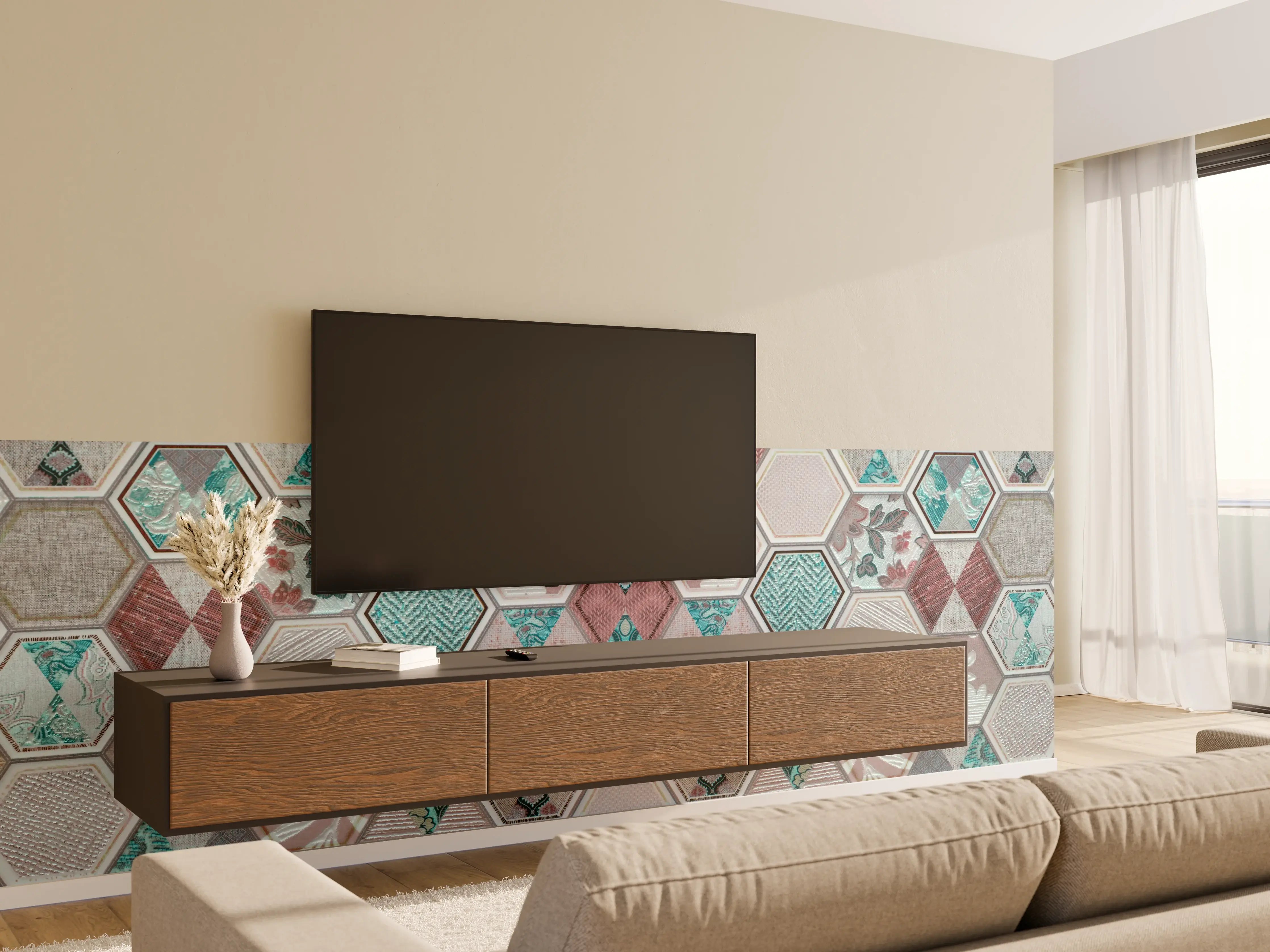 Wandverkleidung Wohnzimmer - Geometrisches Muster Pastell