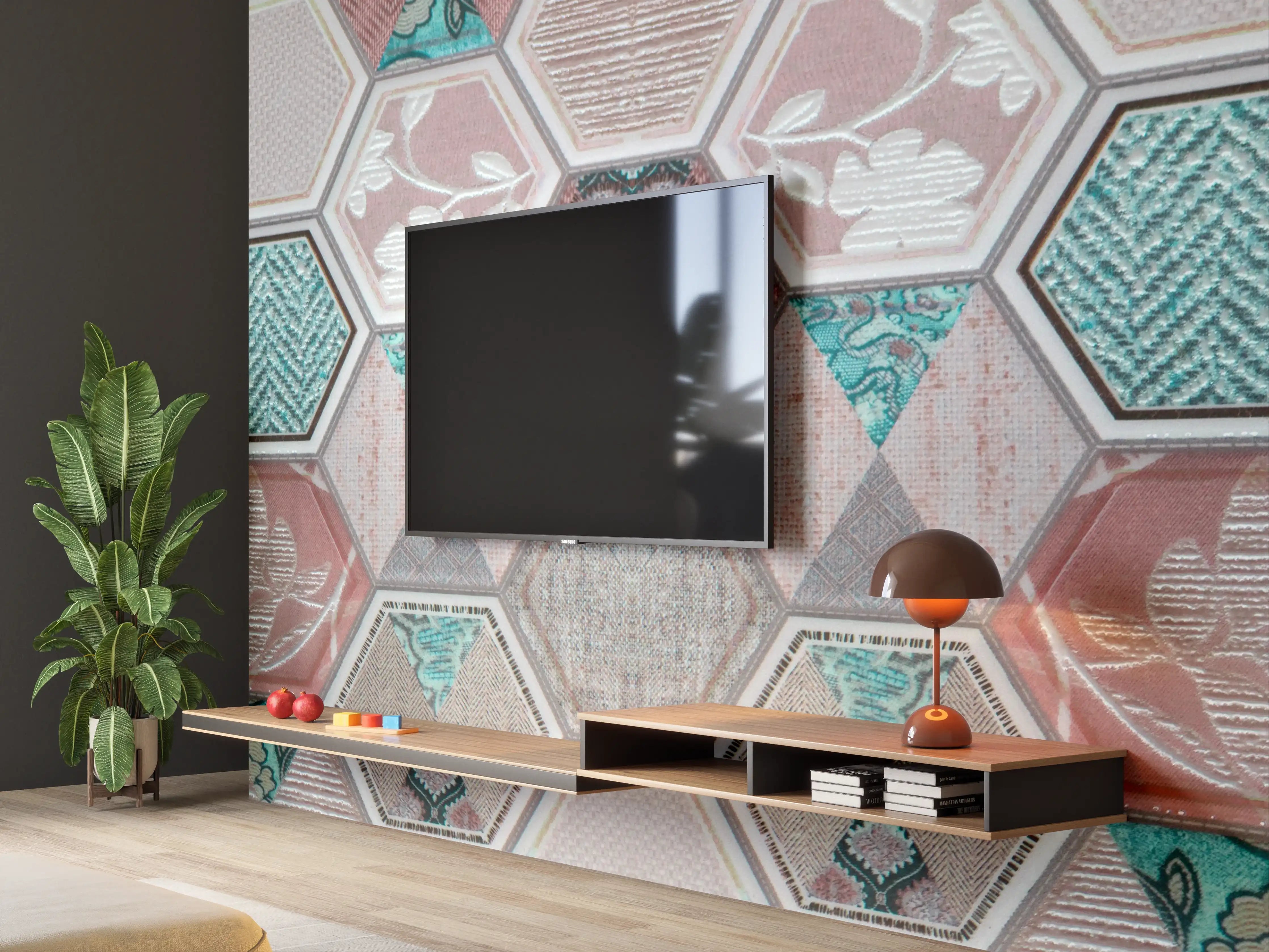 Wandverkleidung Wohnzimmer - Geometrisches Muster Pastell