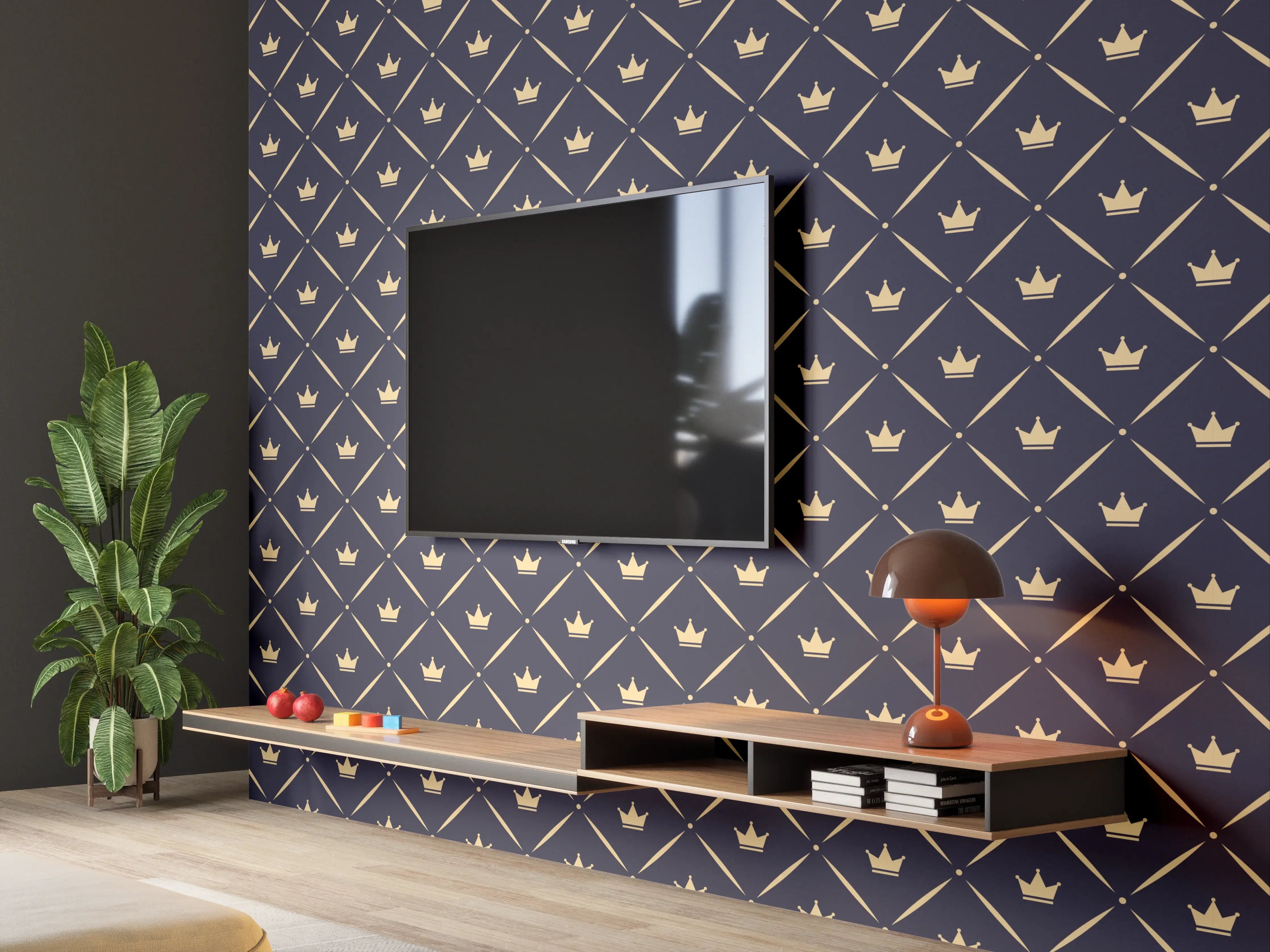 Wandverkleidung Wohnzimmer - Geometrisches Muster in Marineblau