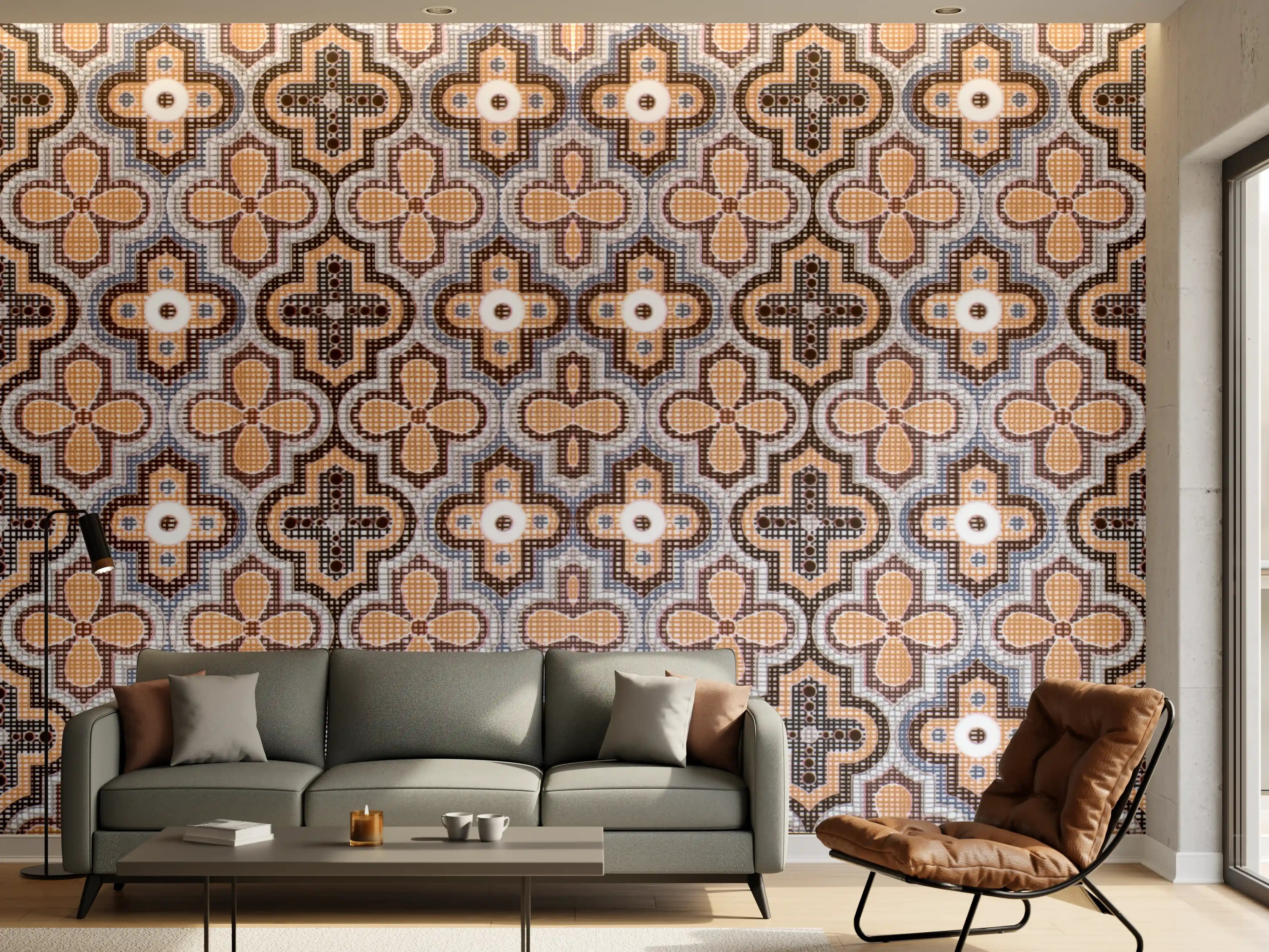 Wandverkleidung Wohnzimmer - Geometrisches Retro-Muster
