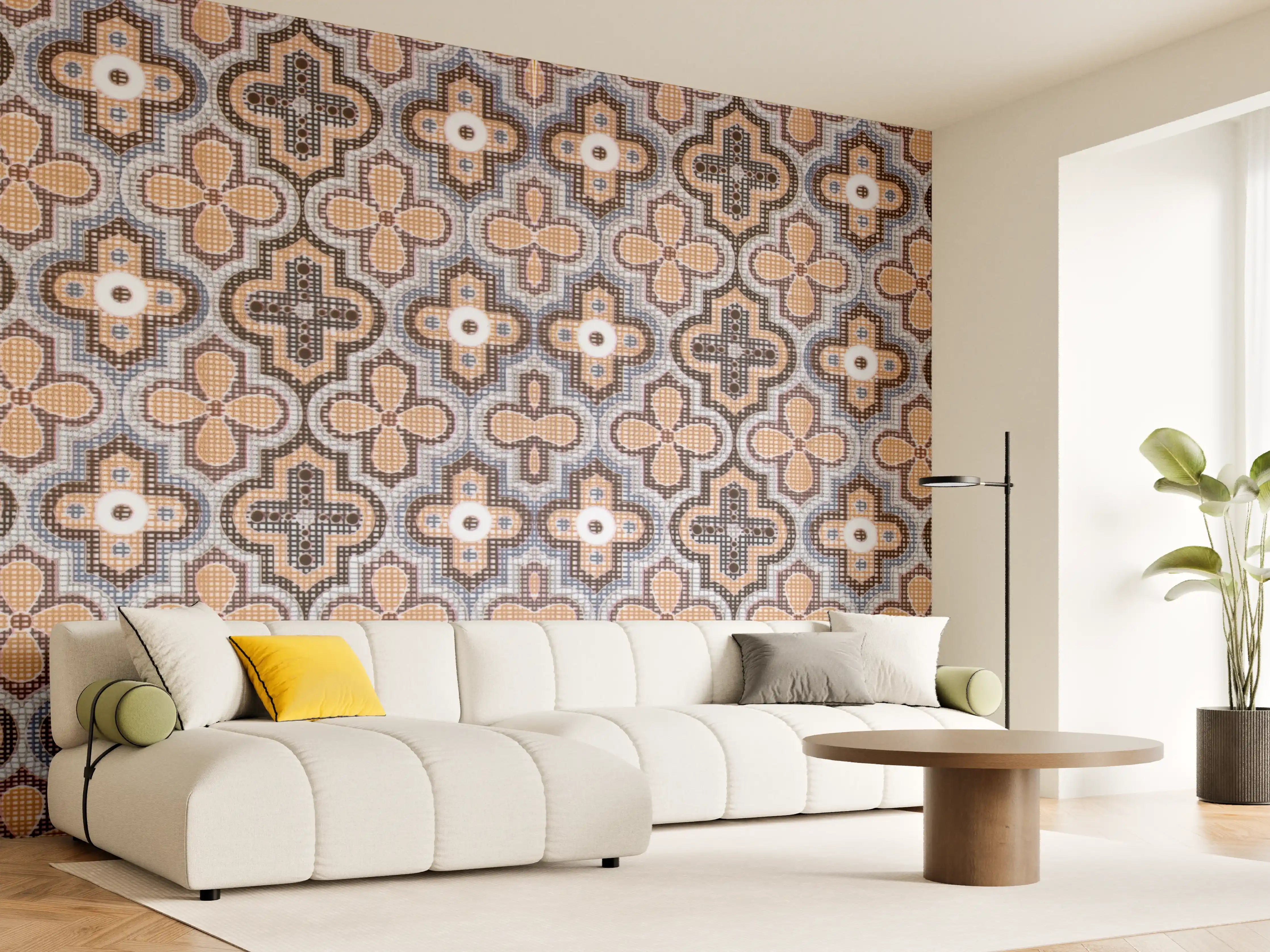 Wandverkleidung Wohnzimmer - Geometrisches Retro-Muster