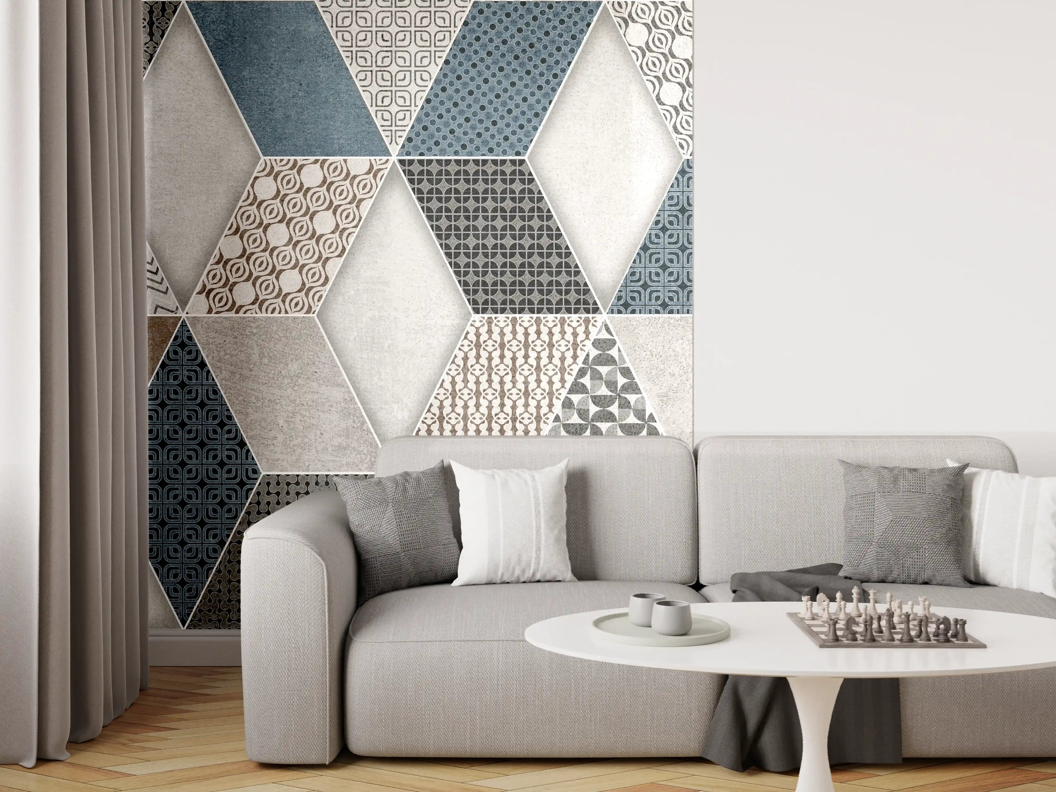 Wandverkleidung Wohnzimmer - Geometrischse Retro-Fliesen Muster