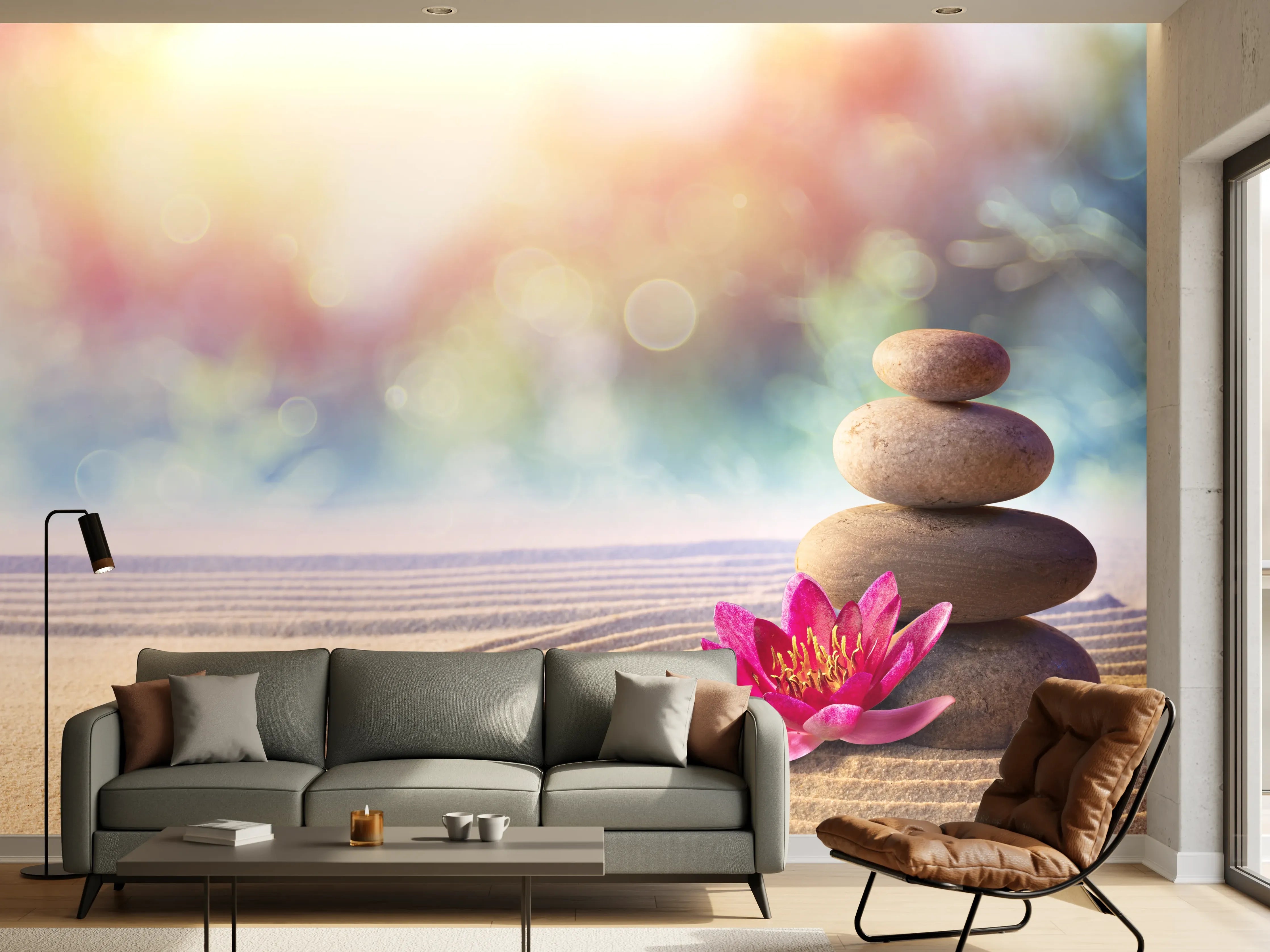 Wandverkleidung Wohnzimmer - Gestapelte Meditation Steine