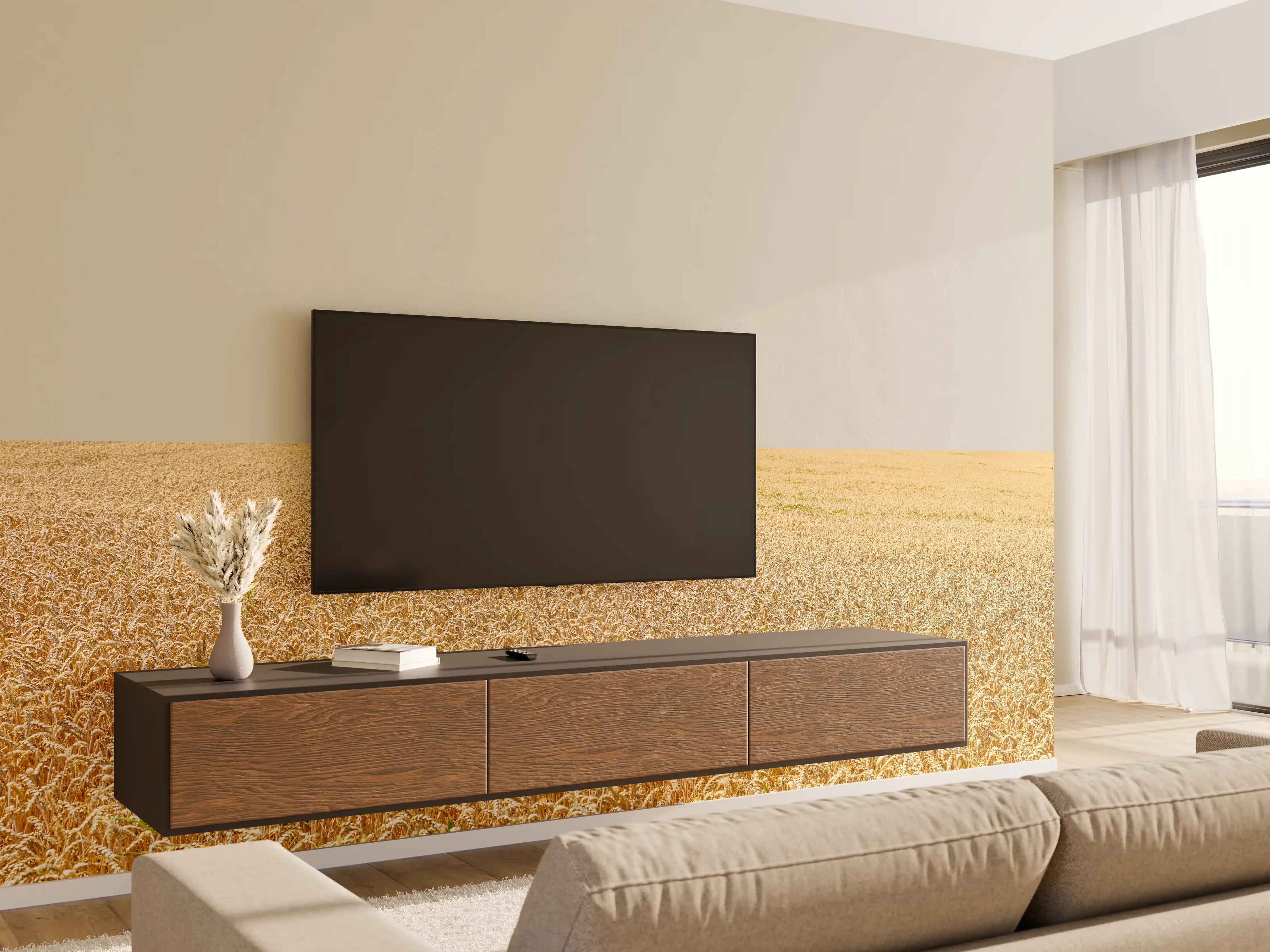 Wandverkleidung Wohnzimmer - Getreidefeld - Panoramabild