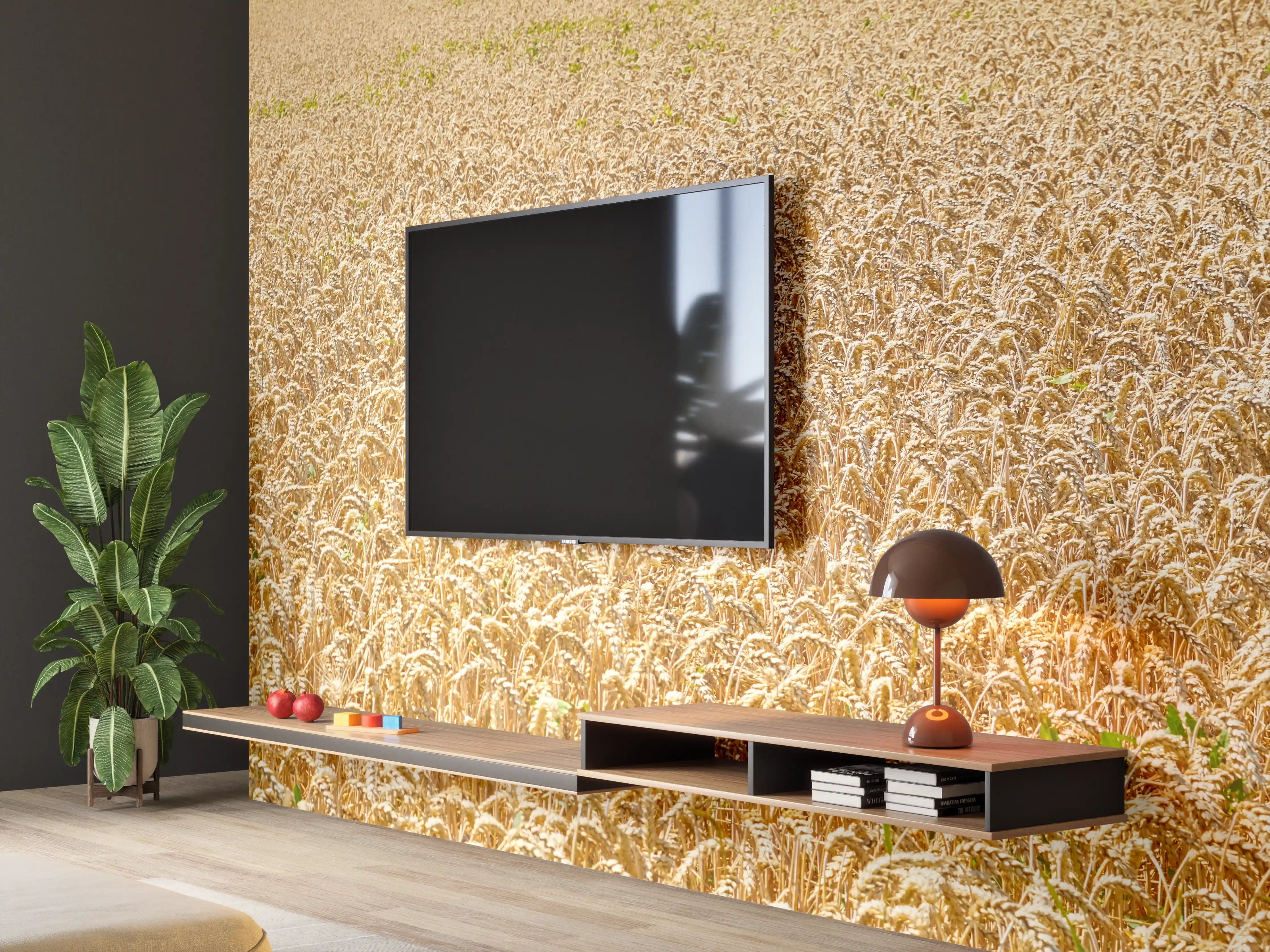 Wandverkleidung Wohnzimmer - Getreidefeld - Panoramabild